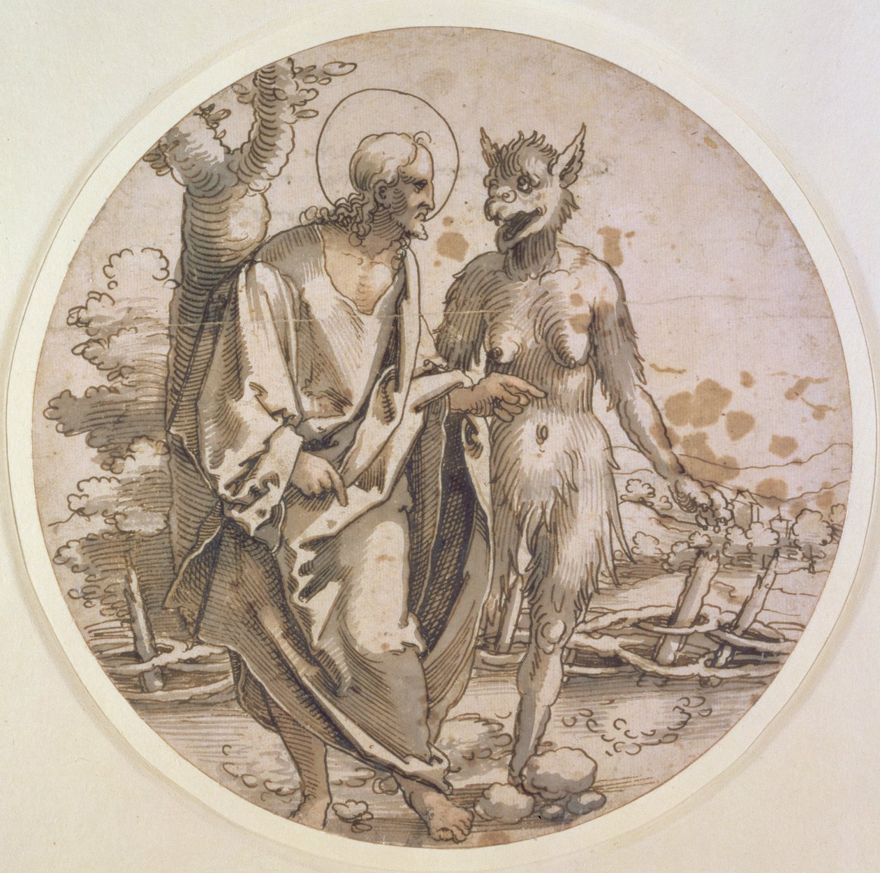 The Temptation of Christ, ca. 1522 (pen og blæk, wc og vask på papir) af Hans Sebald Beham