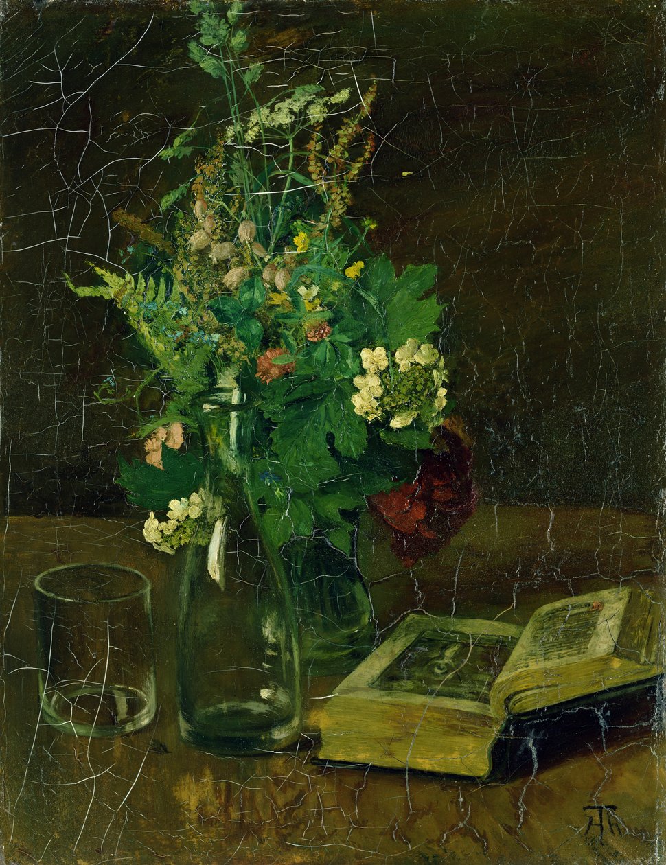 Stilleben med en bundt blomster og en bibel, 1872 af Hans Thoma