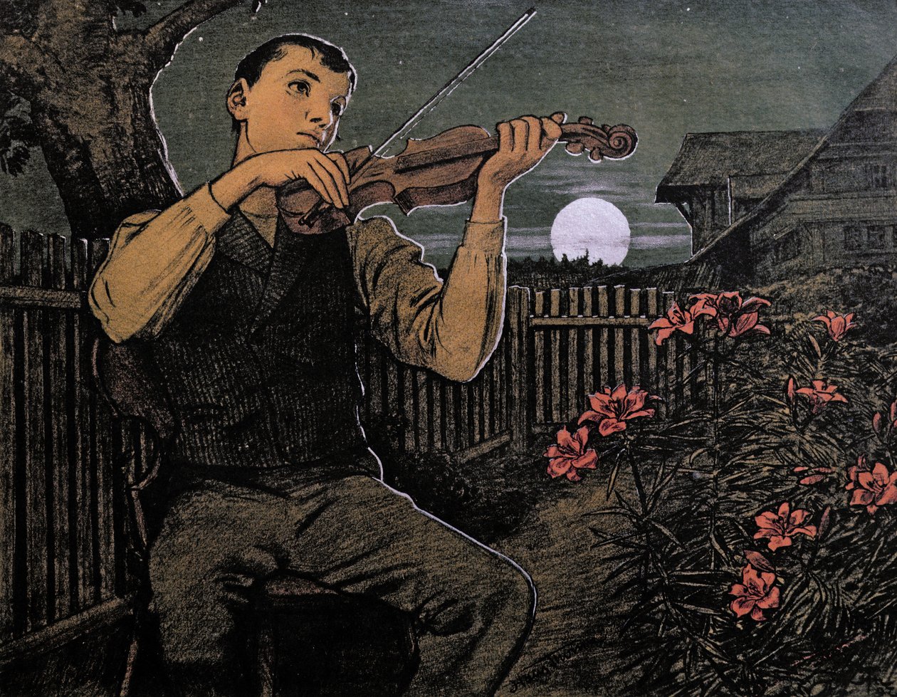 Violinspiller til månen (alograftryk) af Hans Thoma