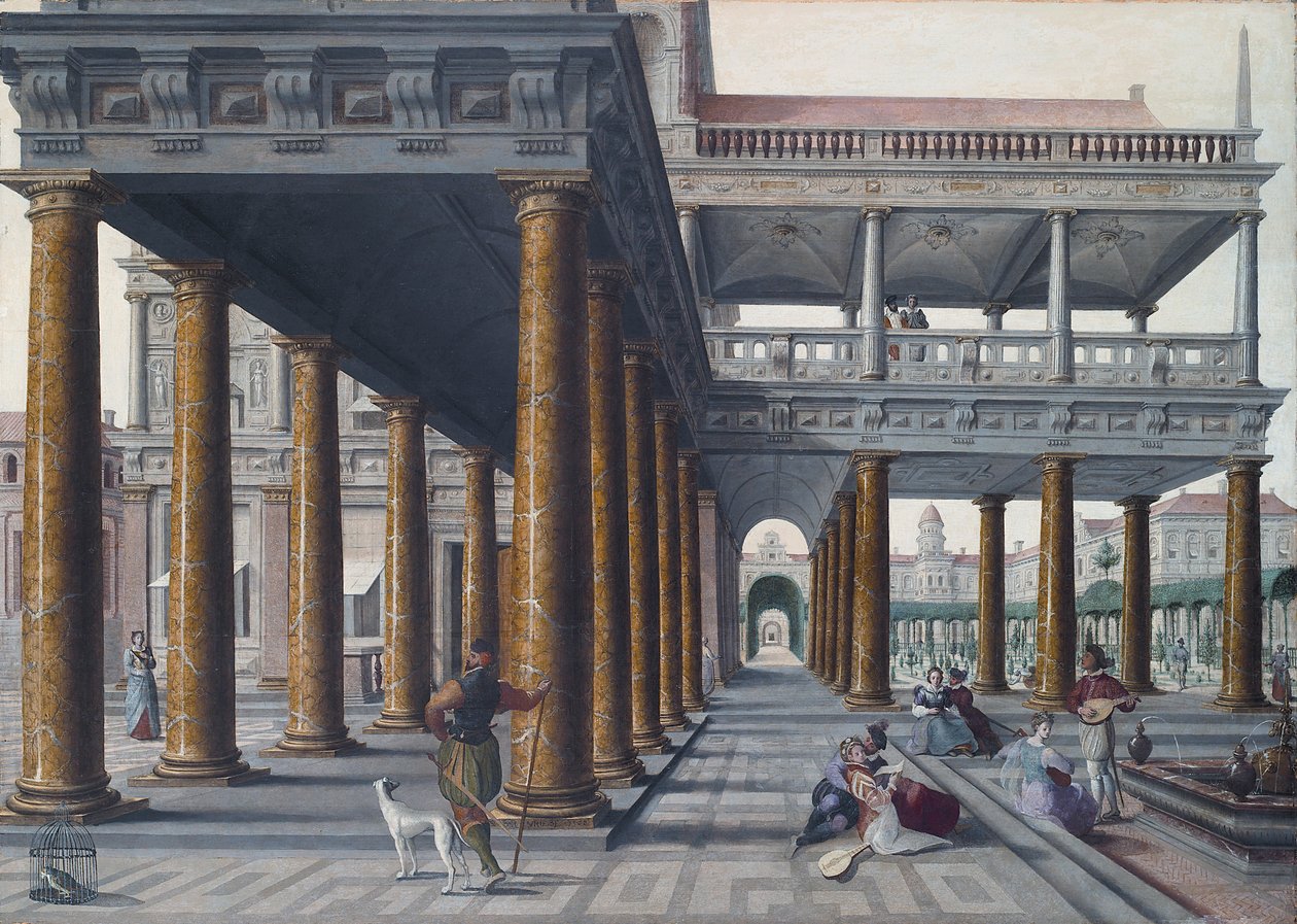 Arkitektonisk Caprice med figurer af Hans or Jan Vredeman de Vries