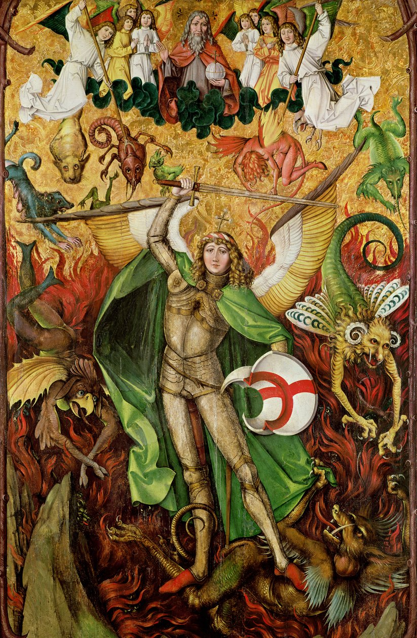 Ærkeenglen Sankt Michael i kamp med Lucifer, ca. 1490-1505 (olie på træ) af Hans Leu