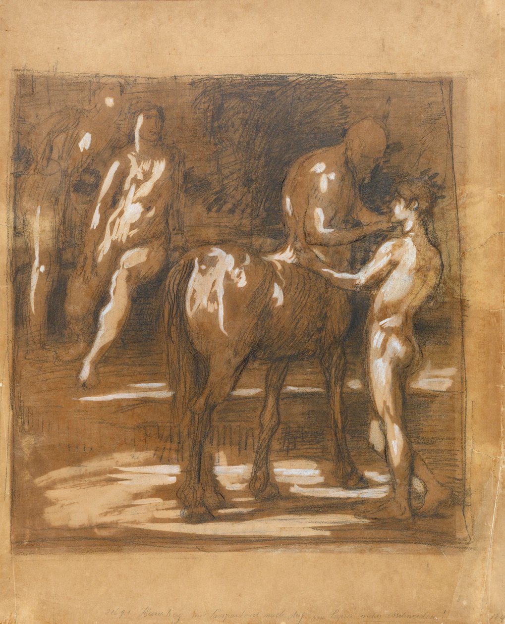 Studieblad med centaur og to figurer af Hans von Marées