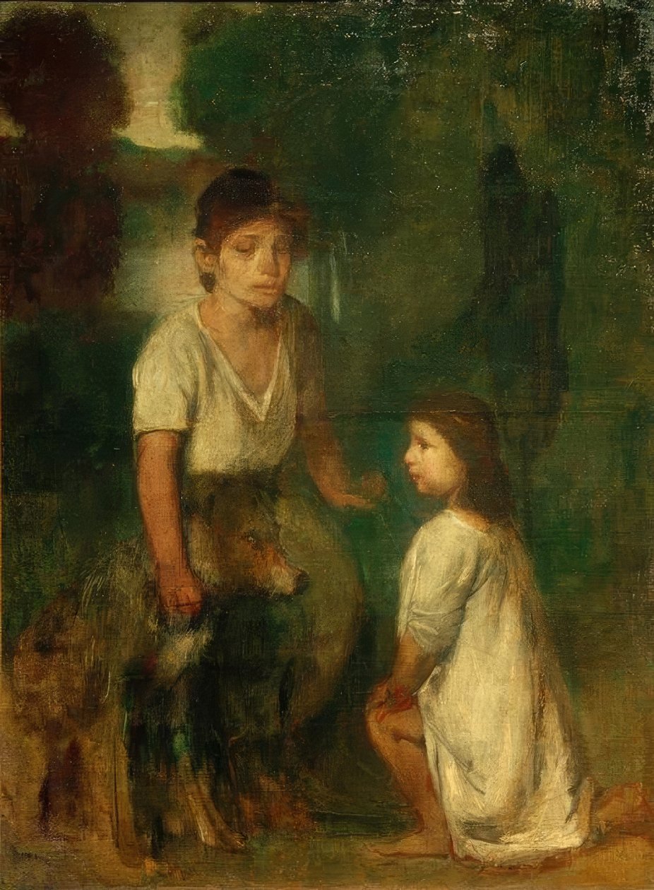 To børn med en hund af Hans von Marées