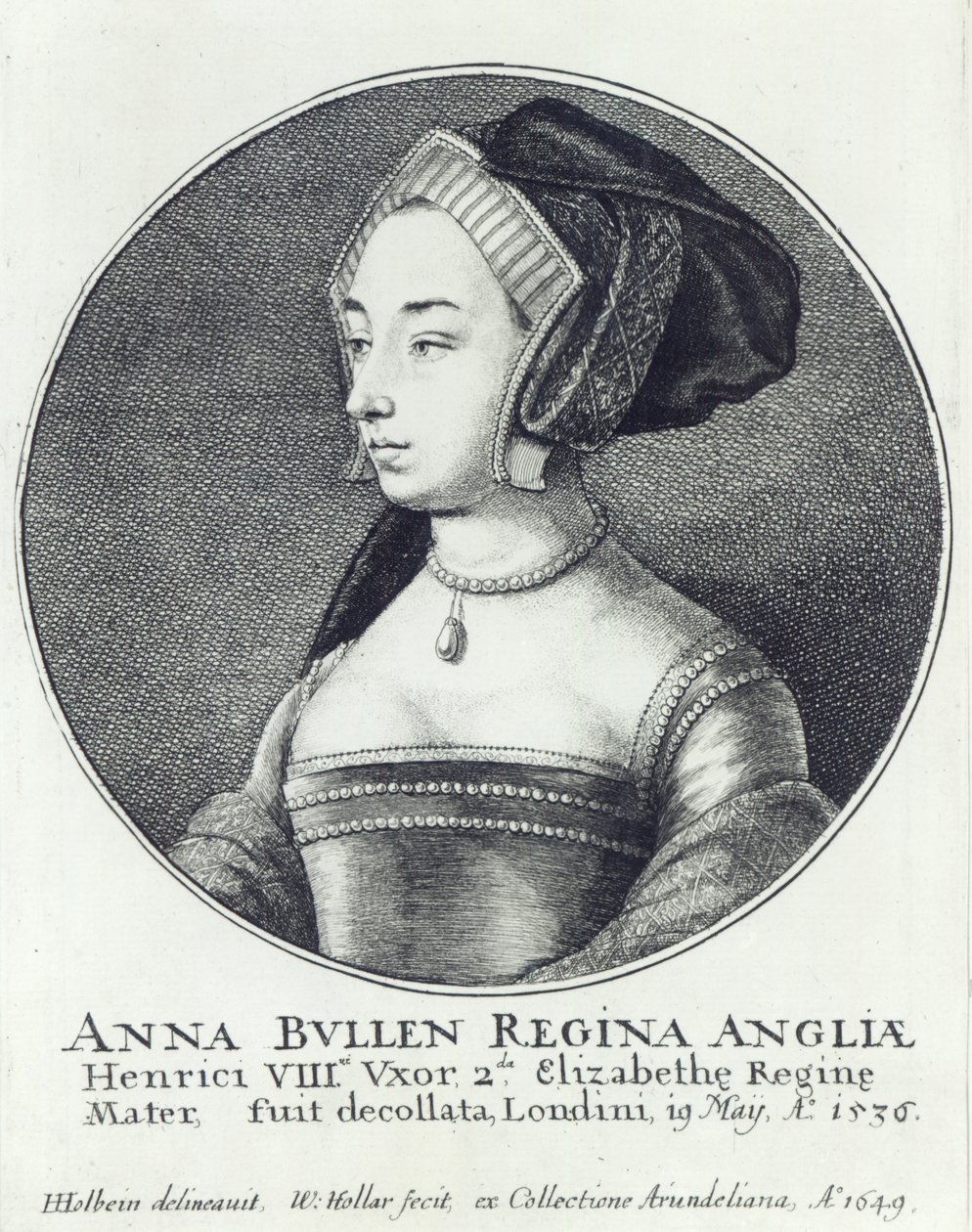 Anne Boleyn, ætset af Wenceslaus Hollar af Hans (after) Holbein the Younger