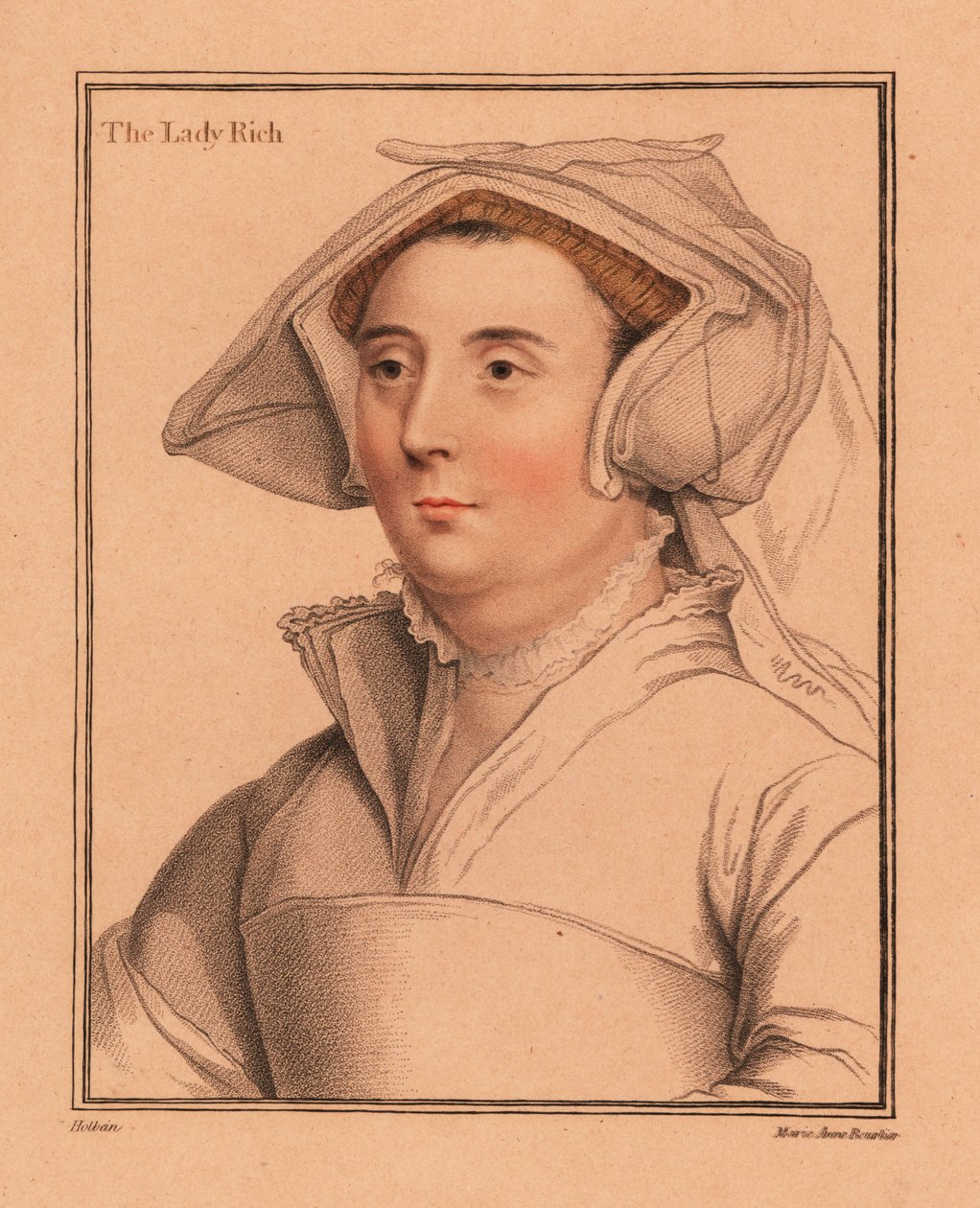 Elizabeth Jenkes, Lady Rich, hustru til Sir Richard Rich., 1812 (gravering) af Hans (after) Holbein the Younger