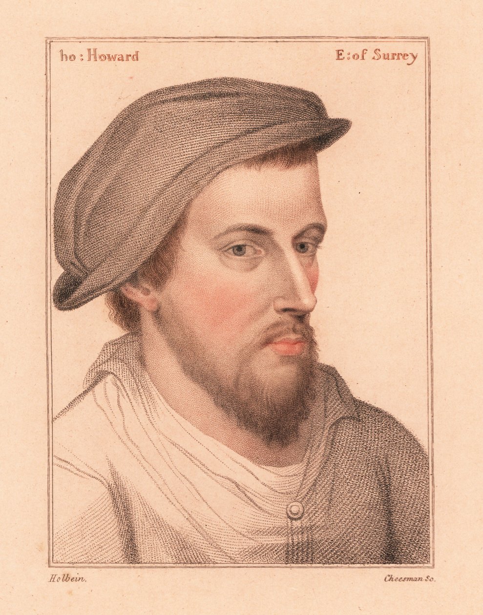 Henry Howard, jarl af Surrey, digter henrettet for forræderi, 1812 (gravering) af Hans (after) Holbein the Younger