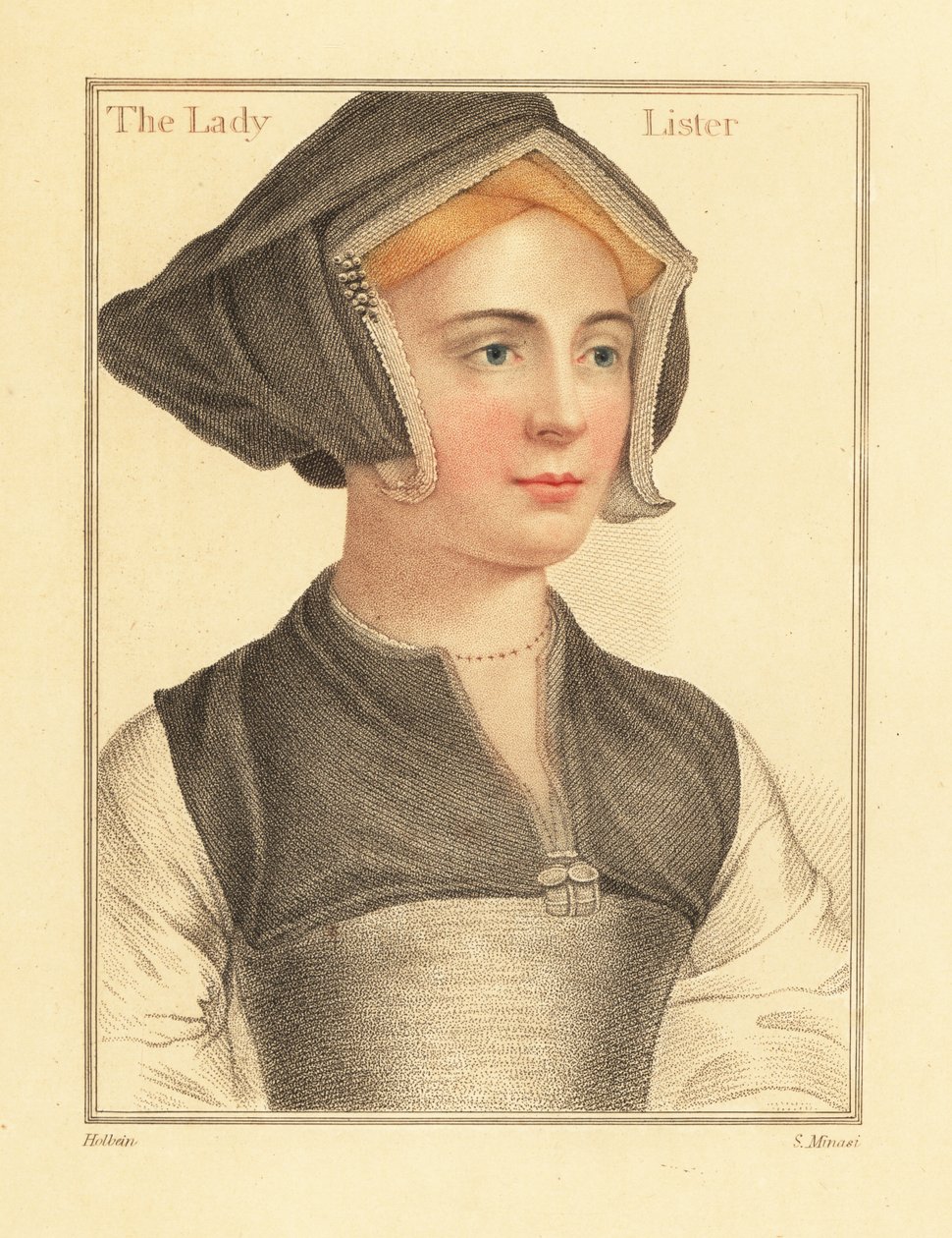 Isabel Shirley, hustru til den engelske overdommer Sir Richard Lyster, 1812 (gravering) af Hans (after) Holbein the Younger