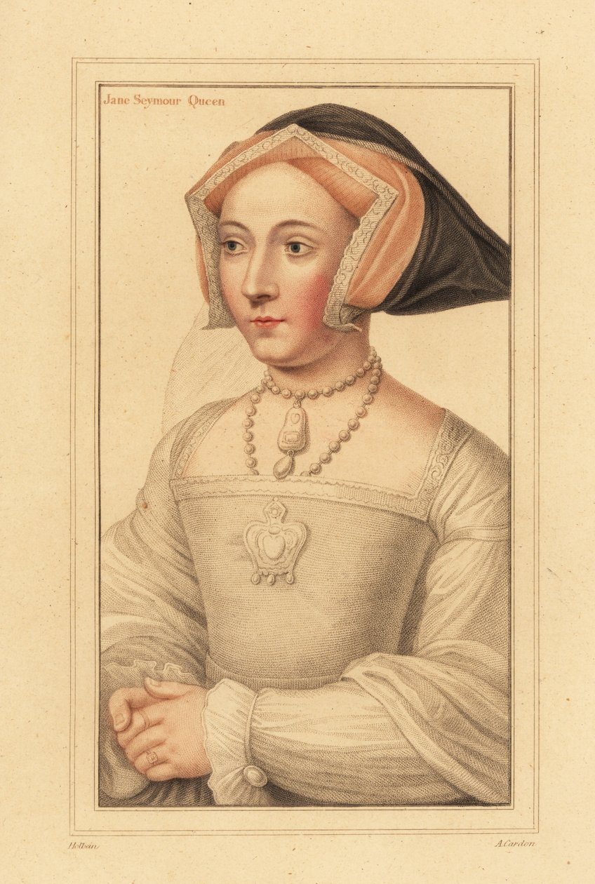 Jane Seymour, dronning af England, tredje kone til kong Henry VIII, 1812 (gravering) af Hans (after) Holbein the Younger