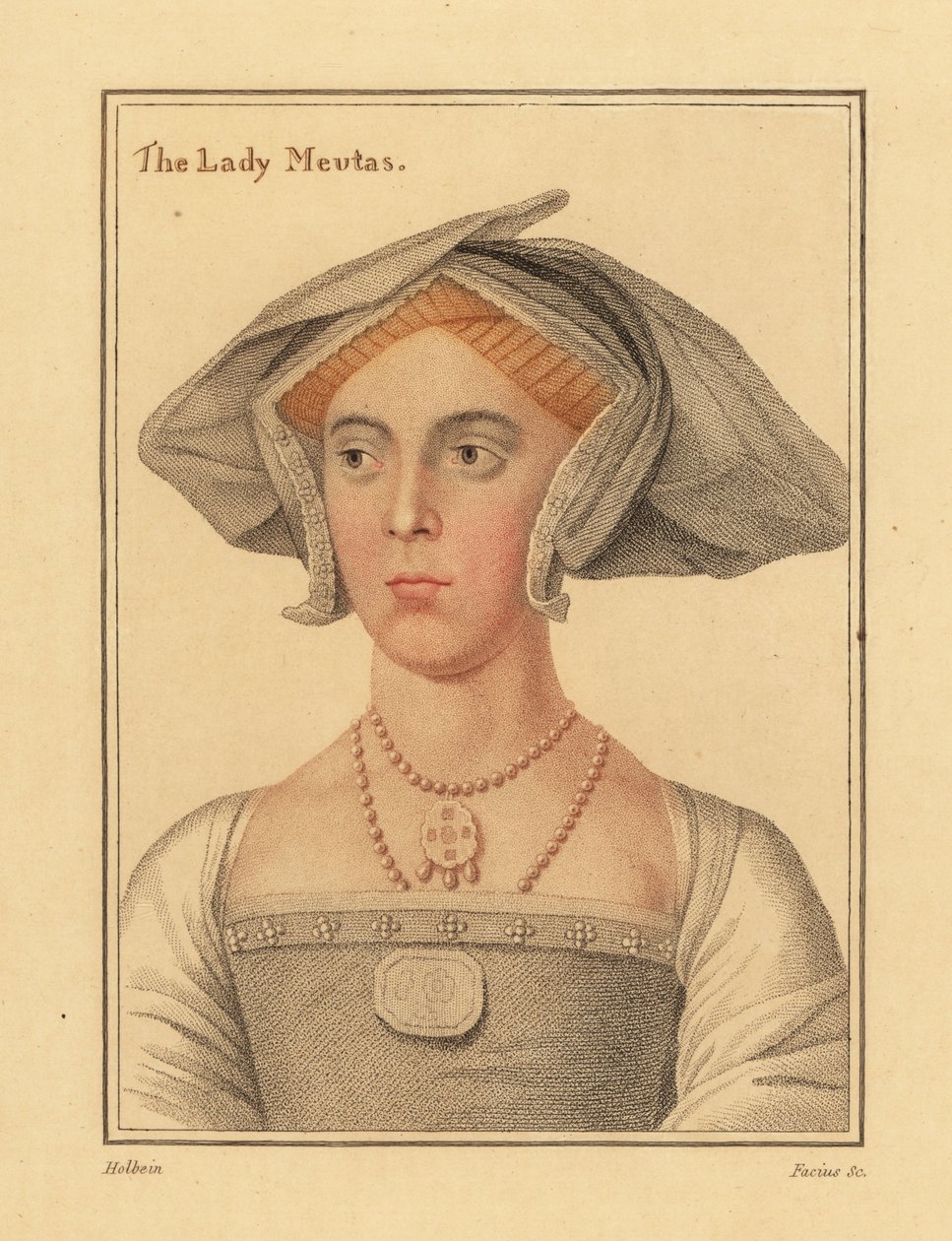 Joan, Lady Meutas, dame, der venter på Jane Seymour. ,1812 (gravering) af Hans (after) Holbein the Younger