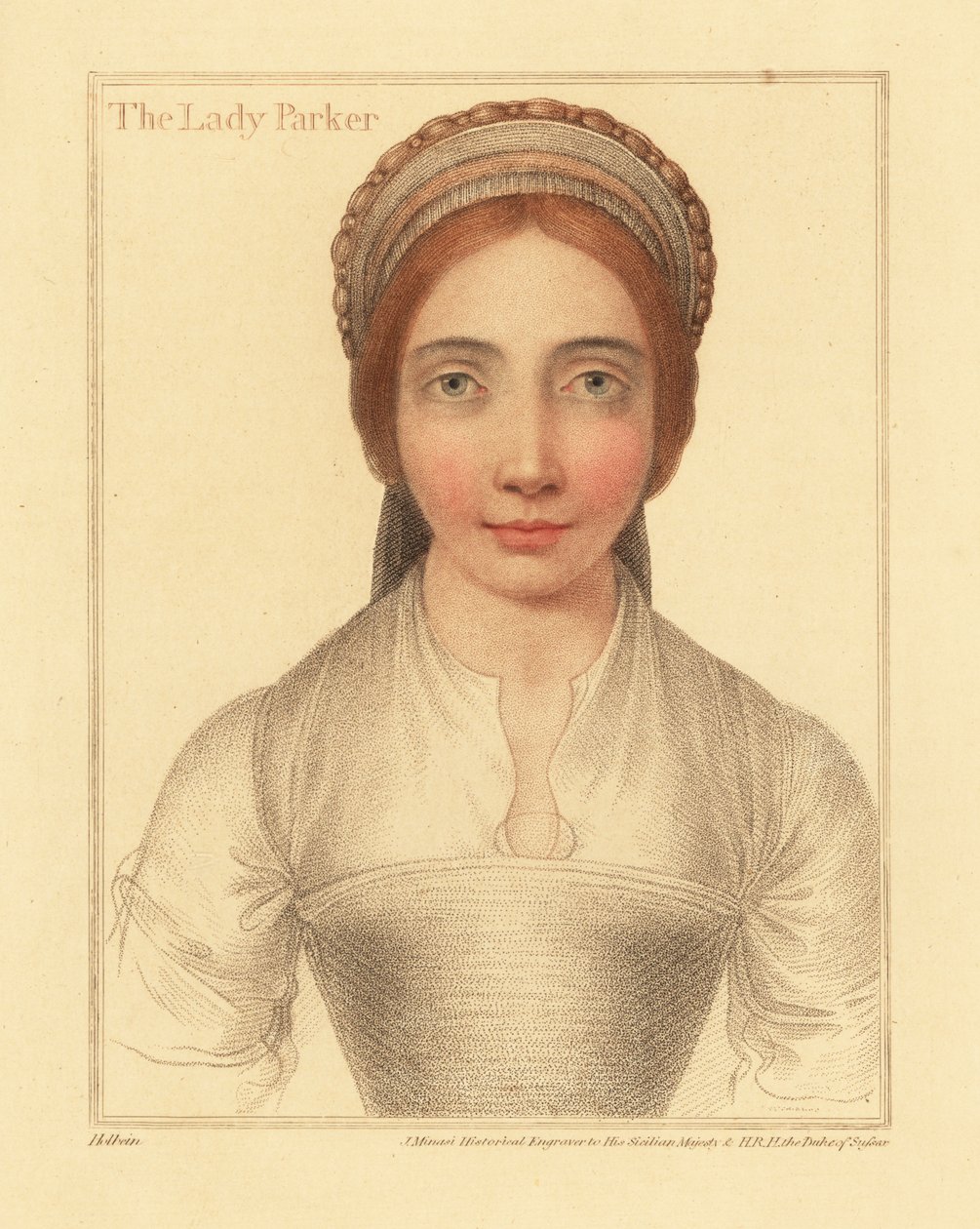 Lady Parker, hustru til Sir Henry Parker., 1812 (gravering) af Hans (after) Holbein the Younger
