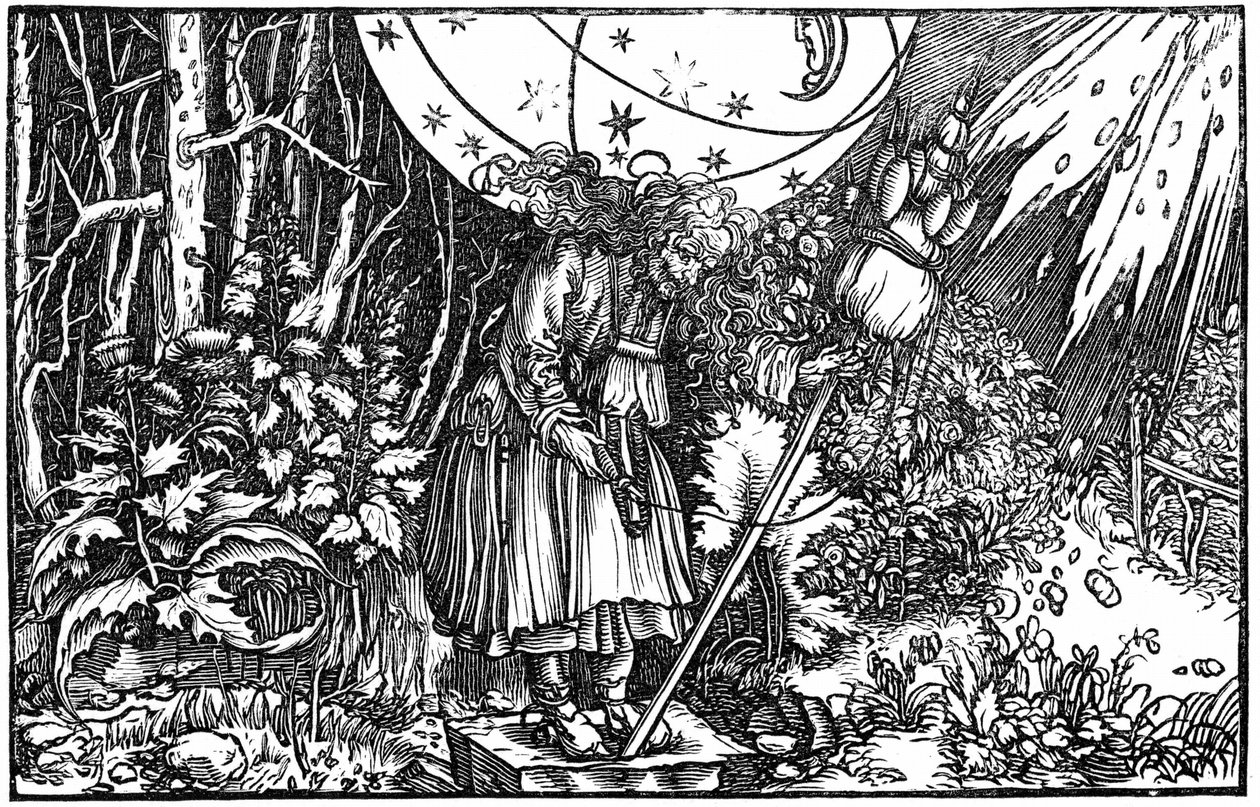 Gammel kvinde (heks eller fe), der spinder af Hans (after) Holbein the Younger