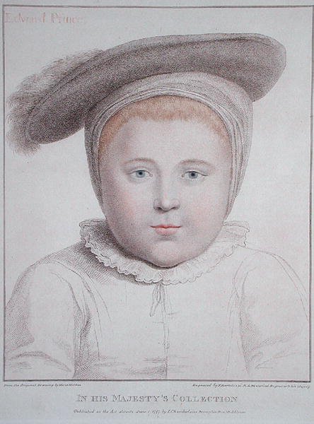 Portræt af Edward VI (1537-53) graveret af Francesco Bartolozzi (1727-1815) 1796 (gravering) af Hans (after) Holbein the Younger