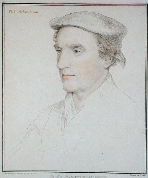 Portræt af Philip Melanchton (1497-1560) graveret af Fransesco Batolozzi (1727-1815) 1792 (gravering) af Hans (after) Holbein the Younger