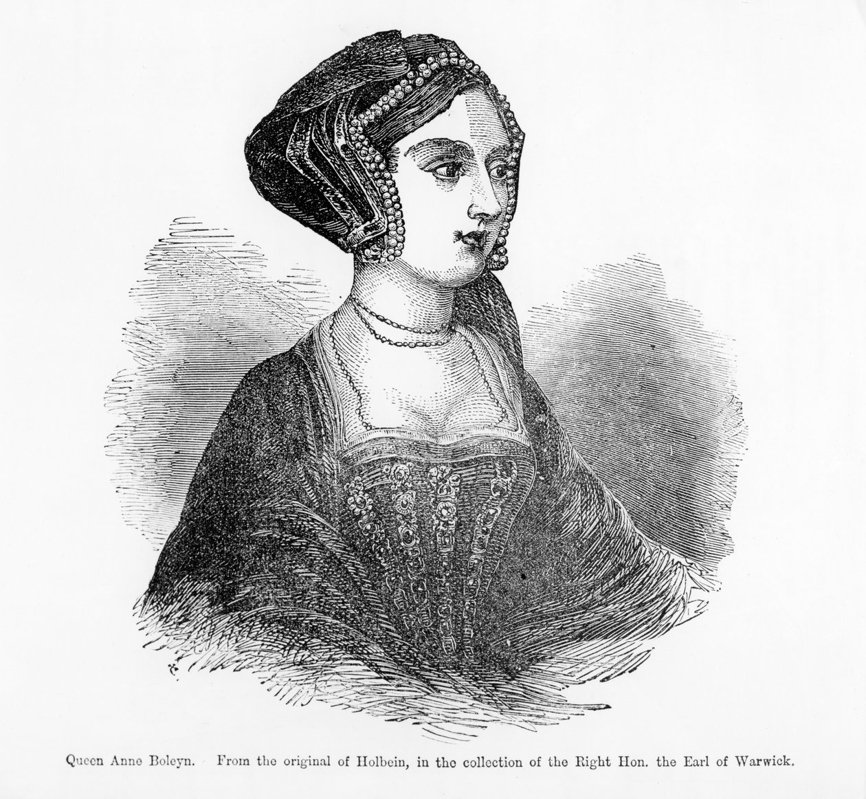 Dronning Anne Boleyn (1507-36) (kobberstik) (s/h-foto) af Hans (after) Holbein the Younger
