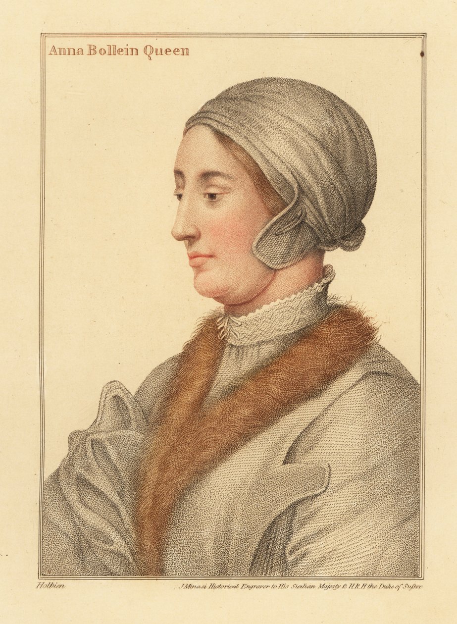 Dronning Anne Boleyn, anden hustru til kong Henry VIII af Hans (after) Holbein the Younger