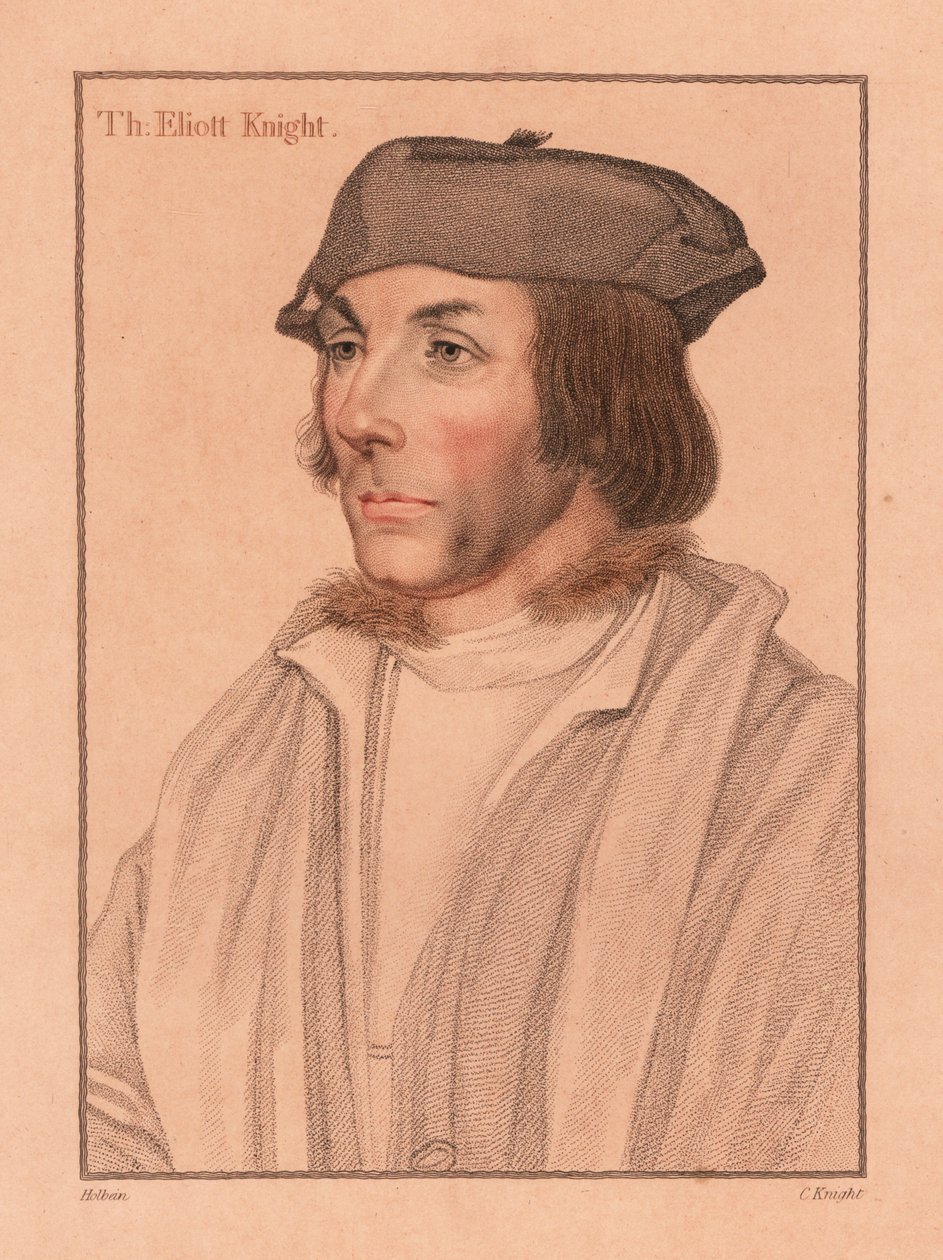 Sir Thomas Elyot, engelsk diplomat og lærd., 1812 (gravering) af Hans (after) Holbein the Younger