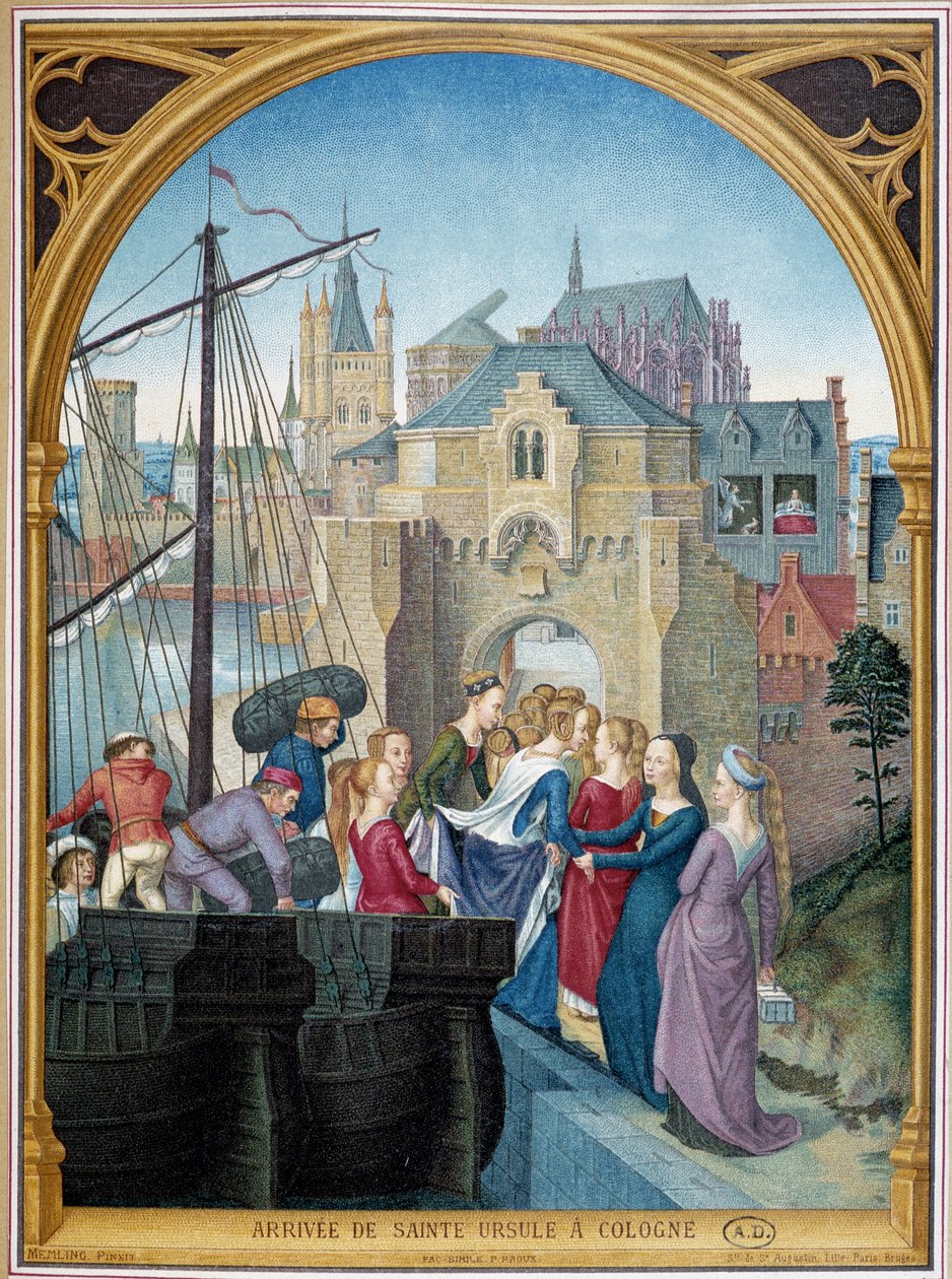 Landgang af Saint Ursula i Köln, fra ca. Sankt Ursulas skak af Memling af Hans (after) Memling