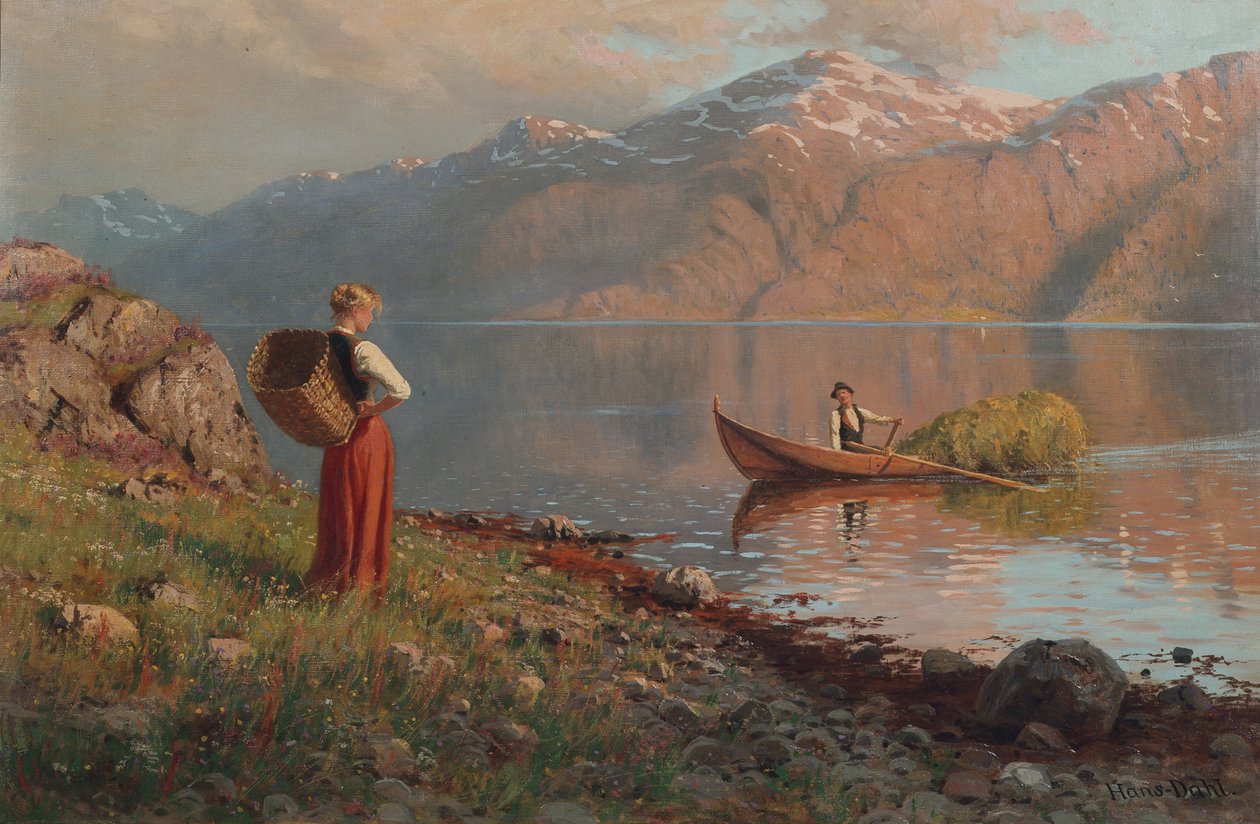 Date ved fjorden (olie på lærred) af Hans Andreas Dahl