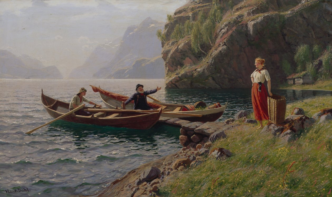 Hverdagen i fjordene (olie på lærred) af Hans Andreas Dahl