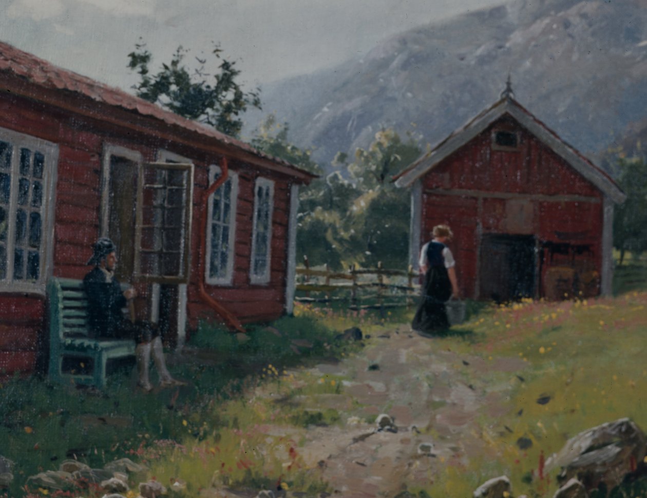 Gårdsplads, Vestnorge (olie på lærred) af Hans Andreas Dahl