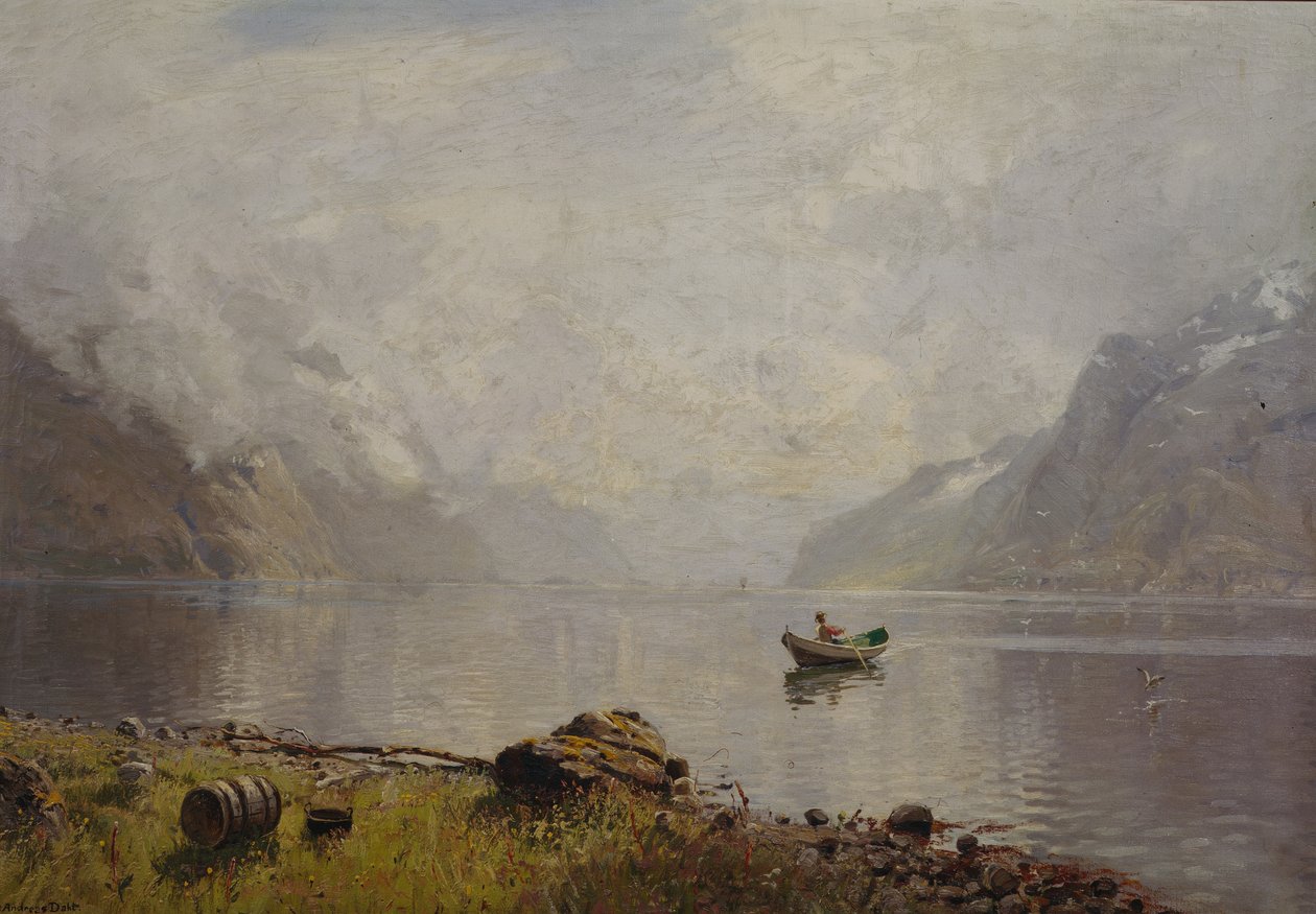 Fra Sognefjorden (olie på lærred) af Hans Andreas Dahl