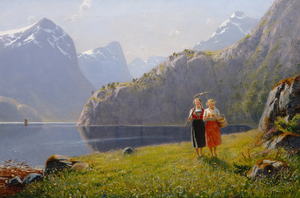 Sommerdag ved Balestrand (olie på lærred) af Hans Andreas Dahl