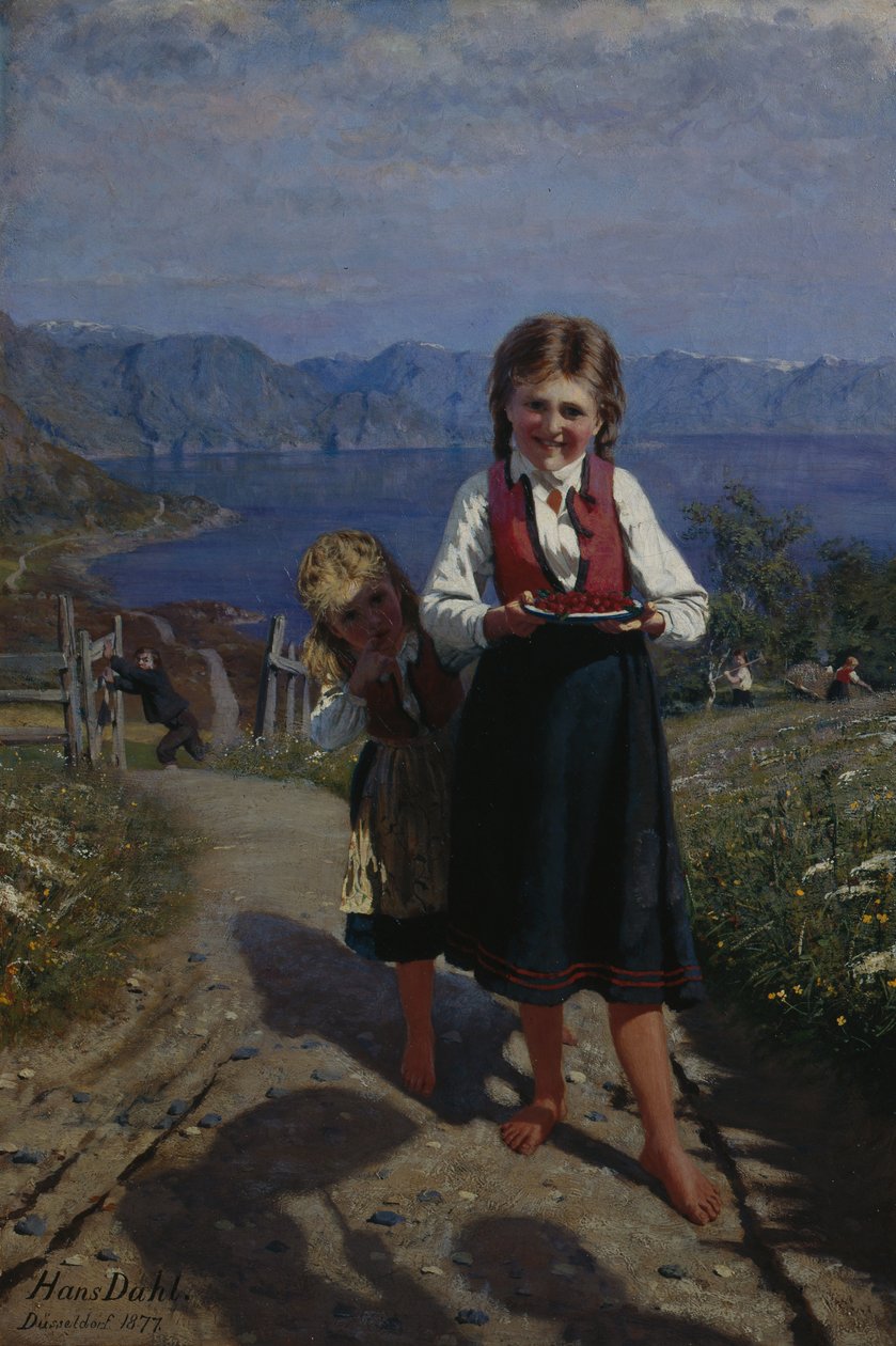 To søstre med jordbær af Hans Andreas Dahl