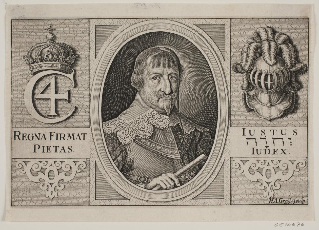 Christian IV. Illustration til Peder Vinstrup, "Den danske Hornblæser", 1644 af Hans Andreas Greys