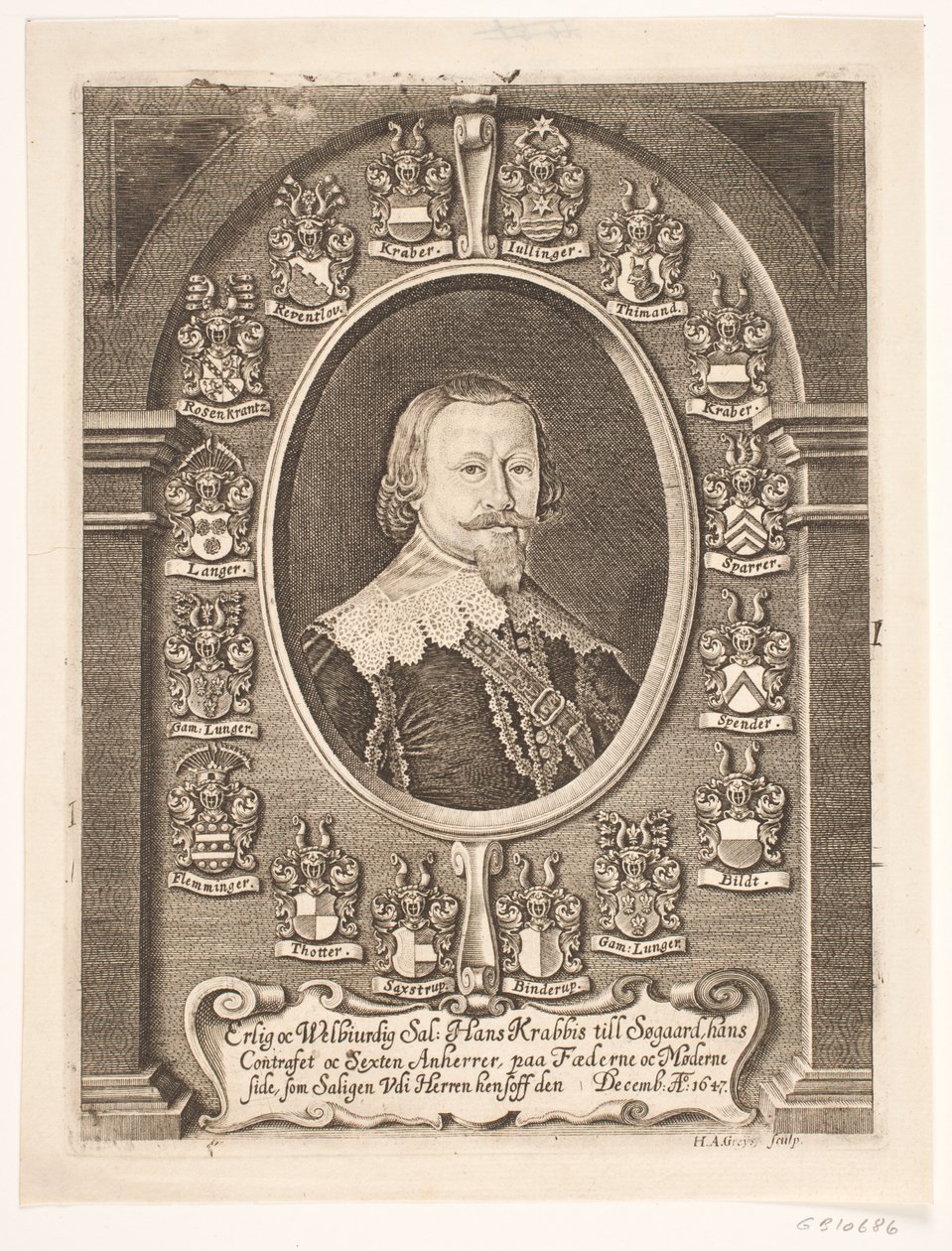 Hans Krabbe til Søgård. Fra en ligprædiken 1648 af Hans Andreas Greys