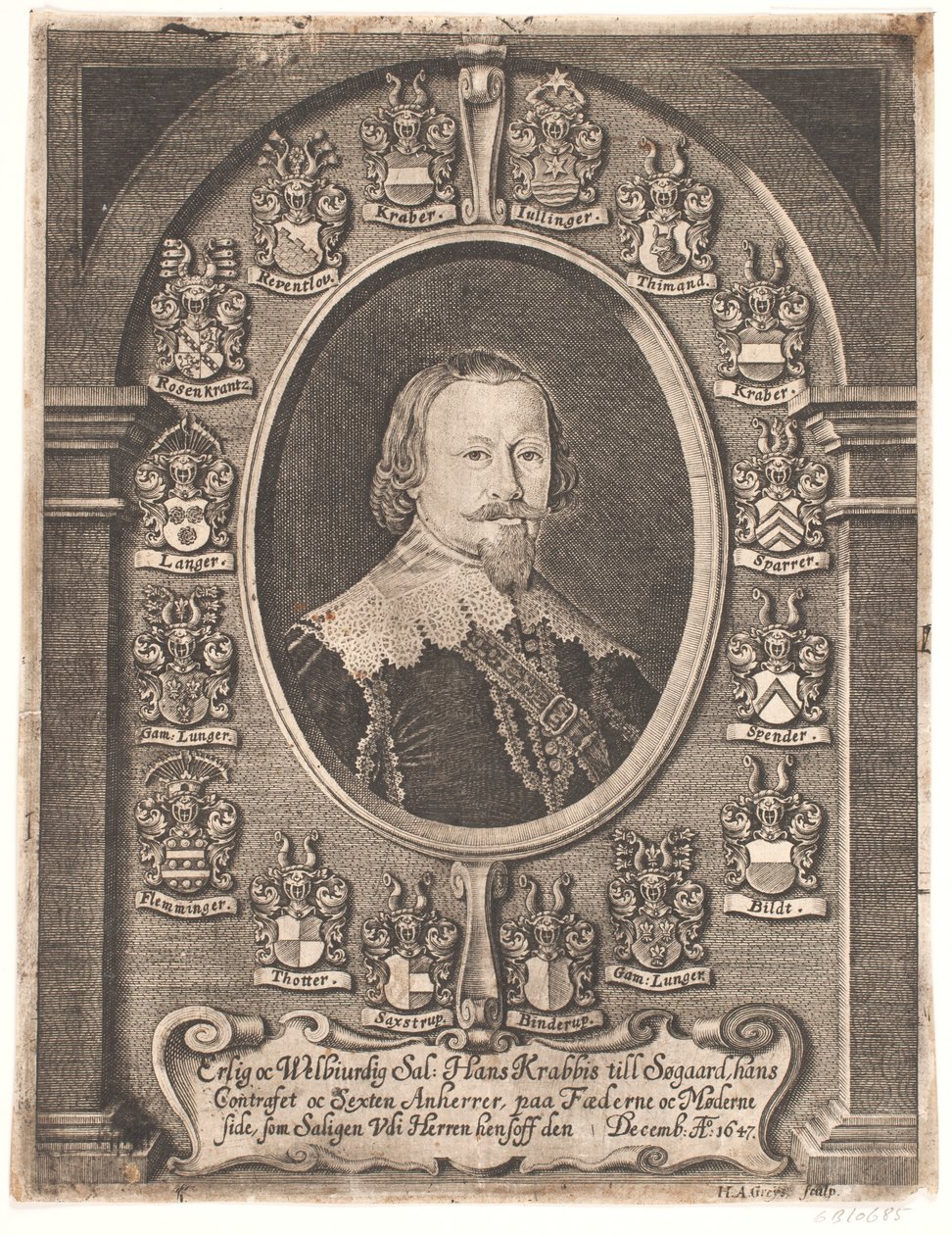 Hans Krabbe til Søgård. Fra en ligprædiken 1648 af Hans Andreas Greys