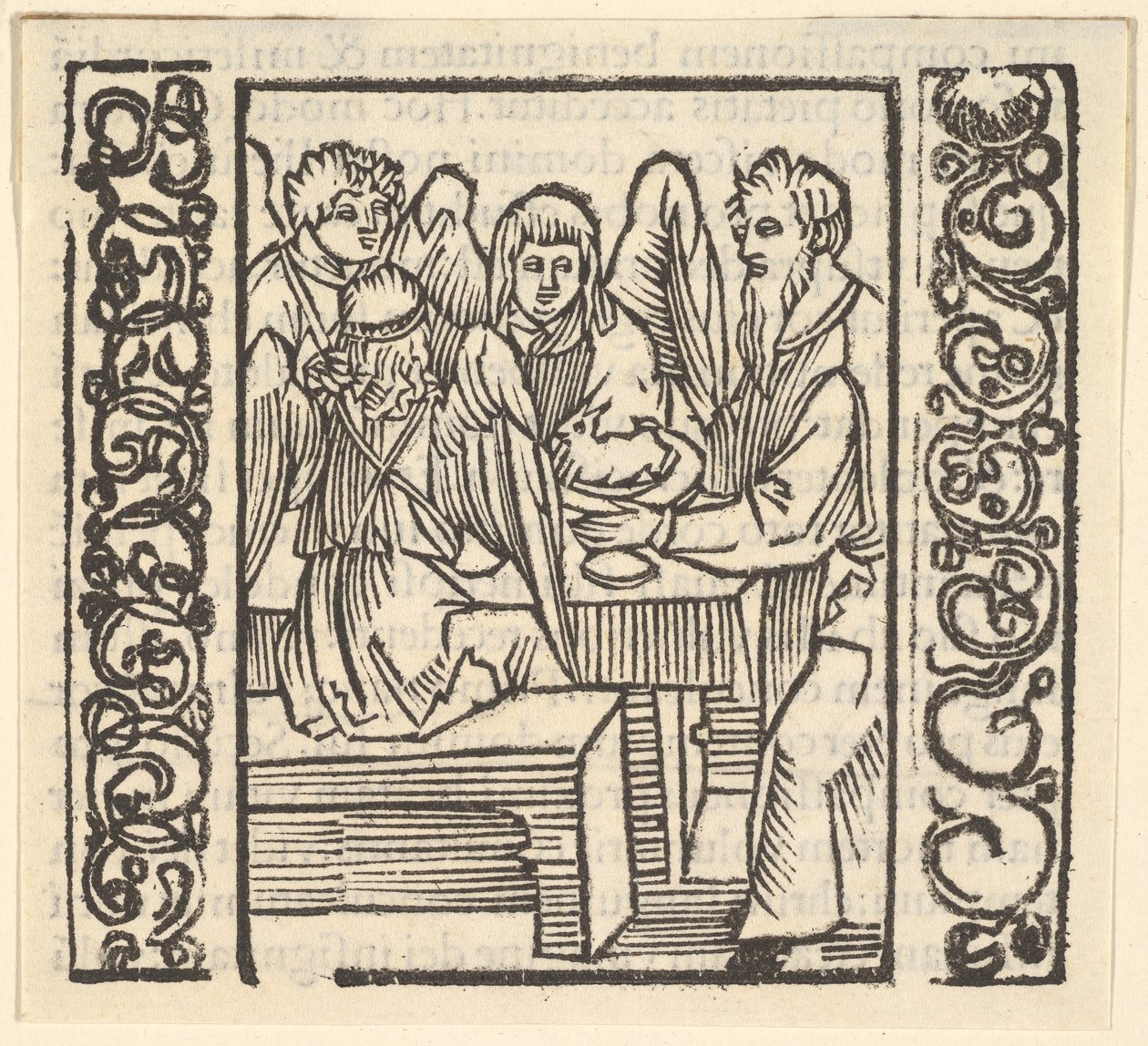 Engle serveret ved et bord, illustration fra Speculum Passionis, 1507, 1507. af Hans Baldung