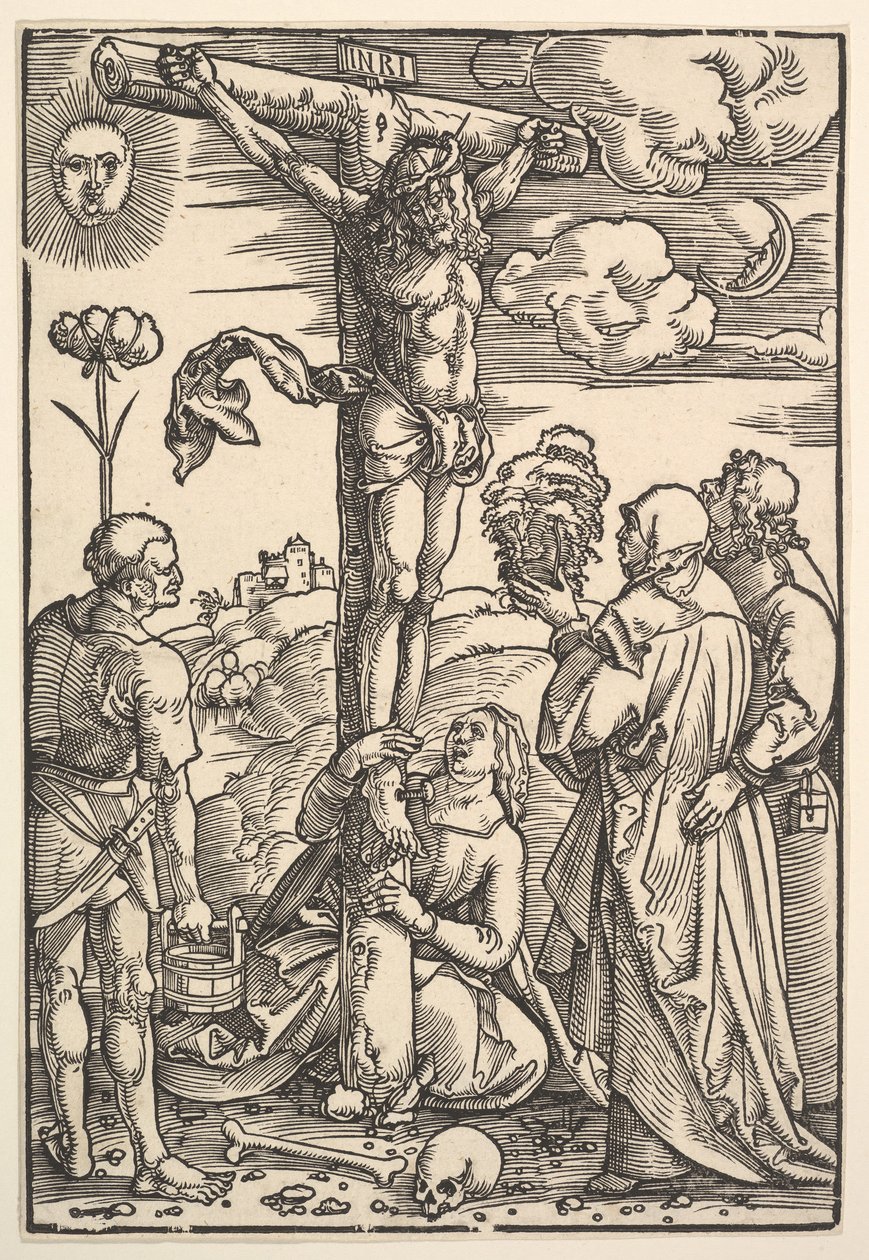 Kristus på korset med jomfruen og de hellige Longinus, Maria Magdalena og Johannes, 1505. af Hans Baldung