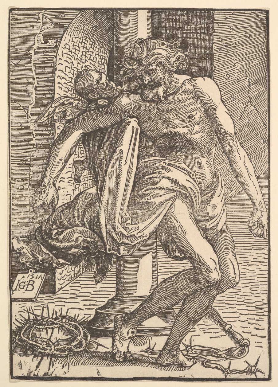 Kristus med torturinstrumenterne støttet af en lille engel, 1517. af Hans Baldung