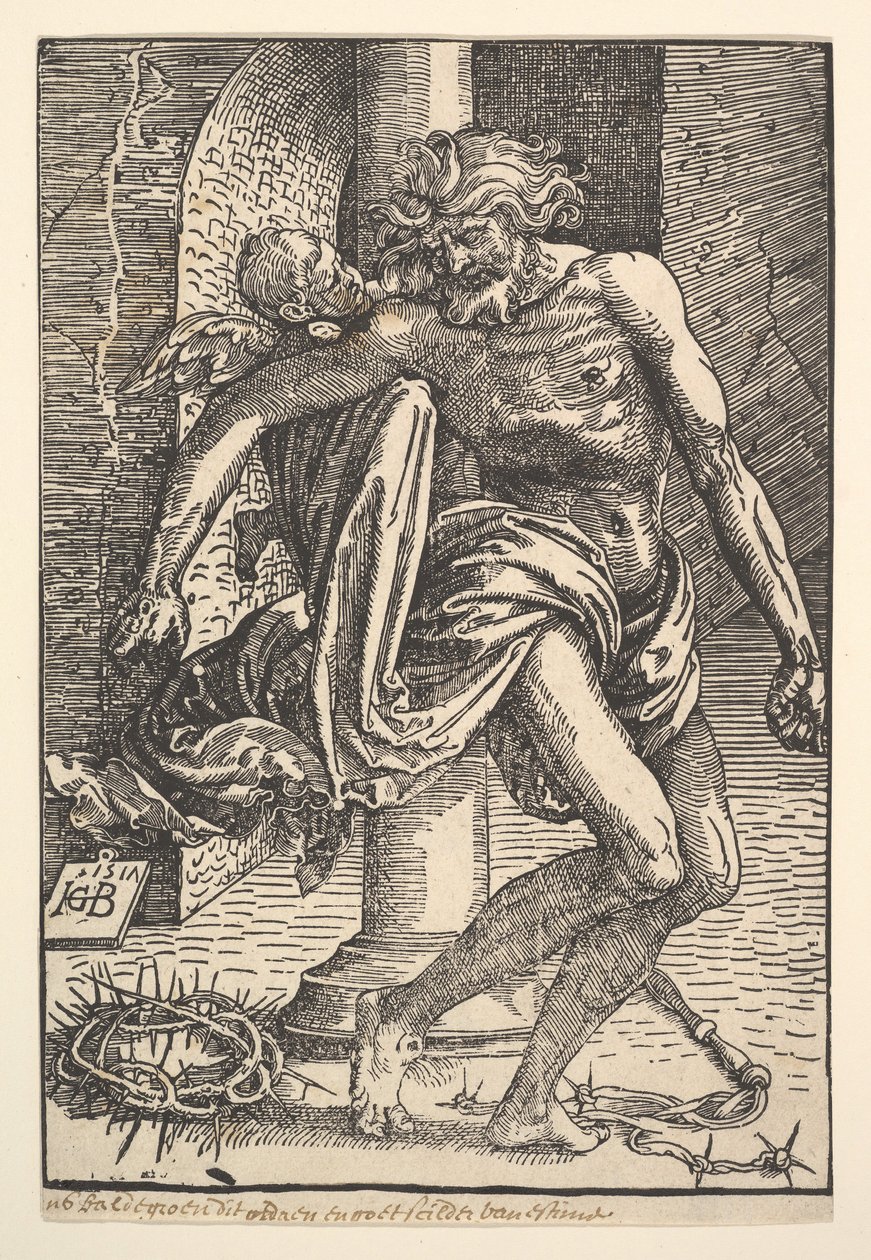 Kristus med torturinstrumenterne støttet af en lille engel, 1517. af Hans Baldung