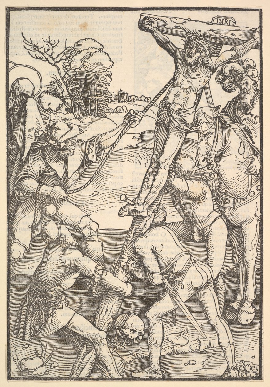The Raising of the Cross, verso: The Raising of the Cross, fra Speculum Passionis Domini ..., 1507. af Hans Baldung