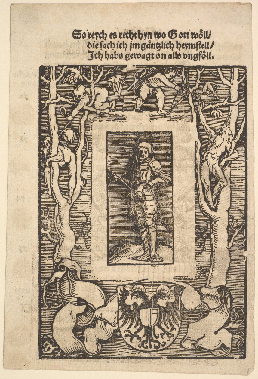 Titel Border with Man in Armor in Center, 1513. af Hans Baldung