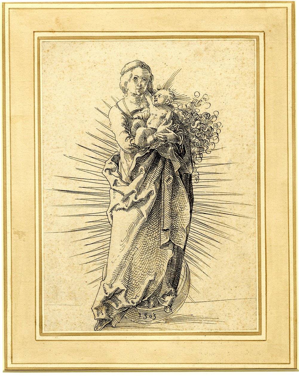 150593001 Jomfru og barn på en halvmåne. 1503 Pen og sort blæk af Hans Baldung Grien