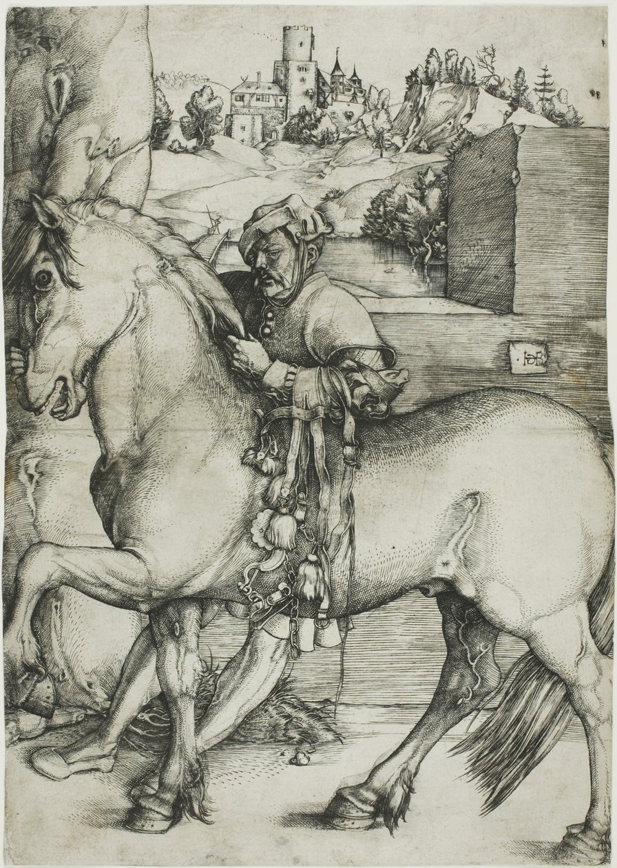 En brudgom, der tøjler en hest af Hans Baldung Grien