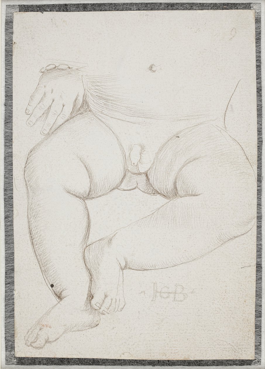 En lille drengs mave, skød, ben og en hånd med armbånd af Hans Baldung Grien