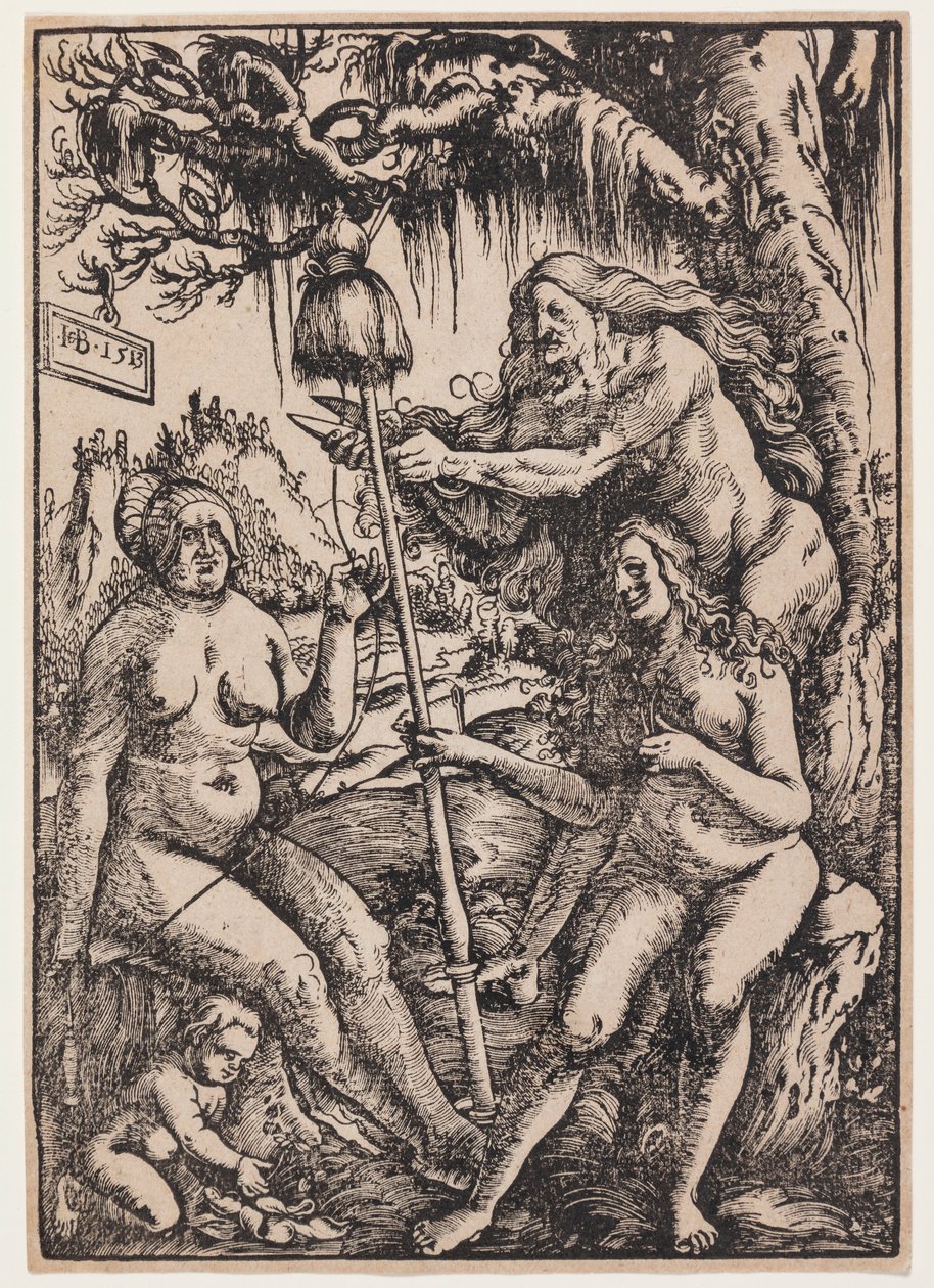 De tre skæbnegudinder Lachesis, Atropos og Klotho af Hans Baldung Grien