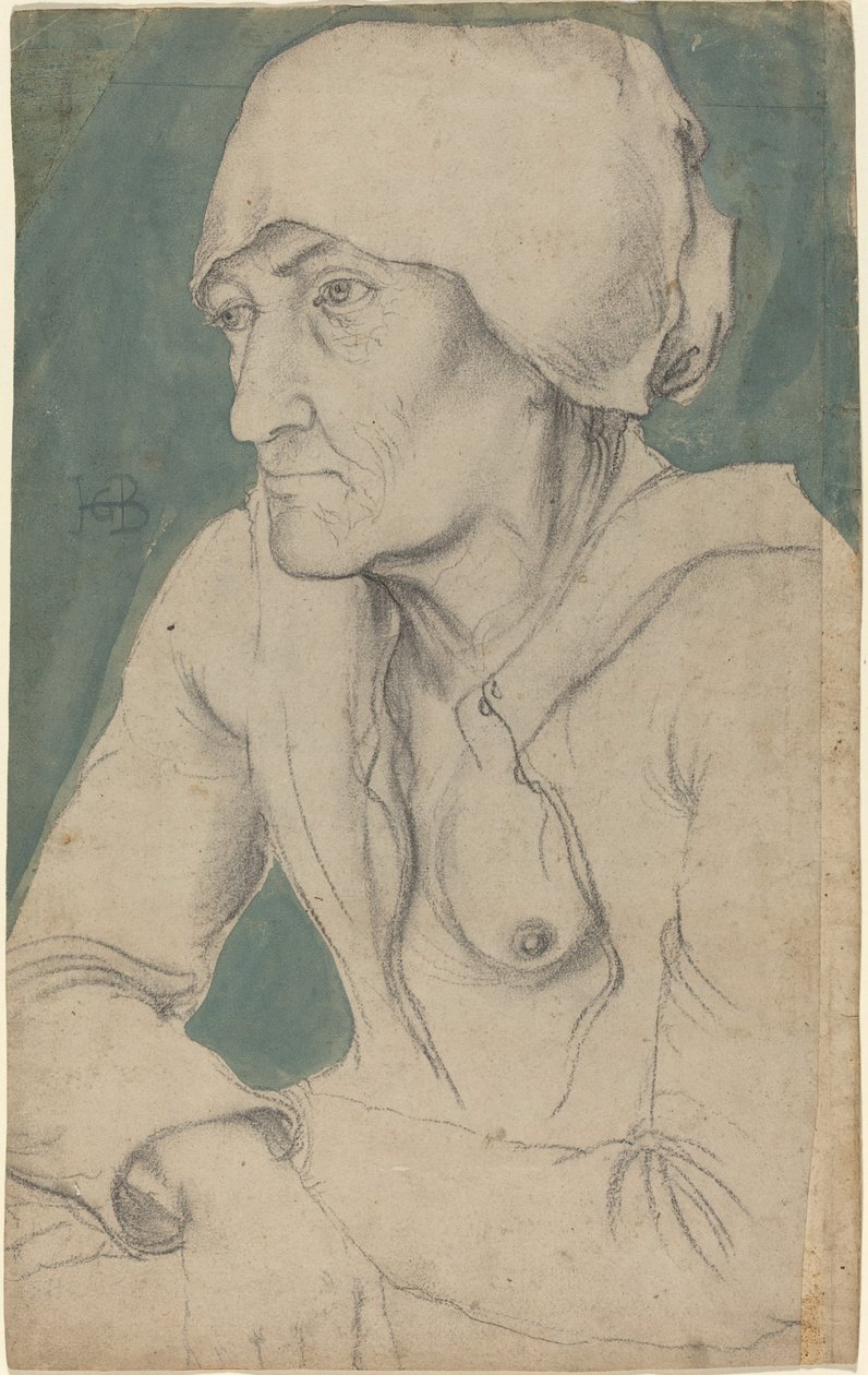 Halvfigur af en gammel kvinde med kasket af Hans Baldung Grien