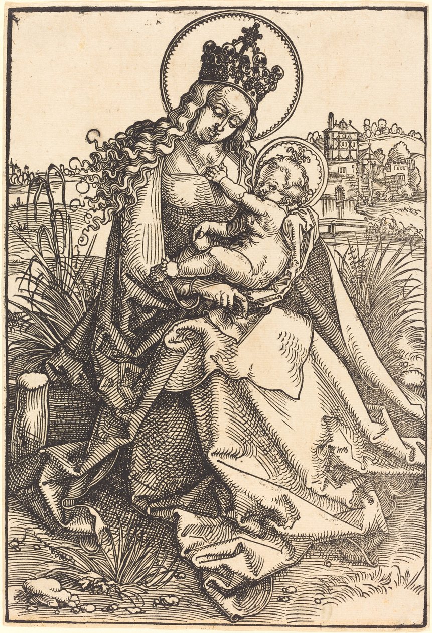 Madonna og barn på den græsklædte bred af Hans Baldung Grien