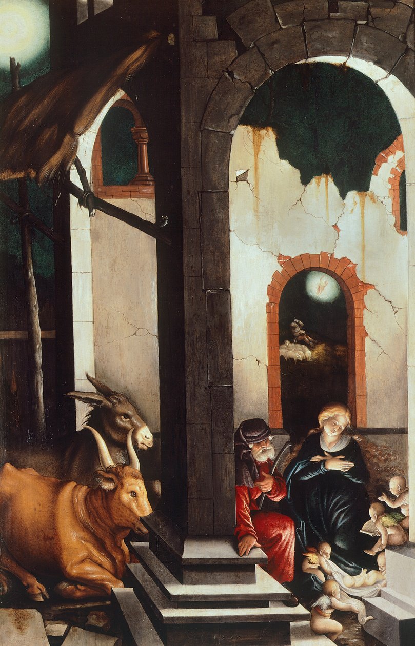 Nativity, af Hans Baldung (1484-1485 - 1545), panel af Hans Baldung Grien