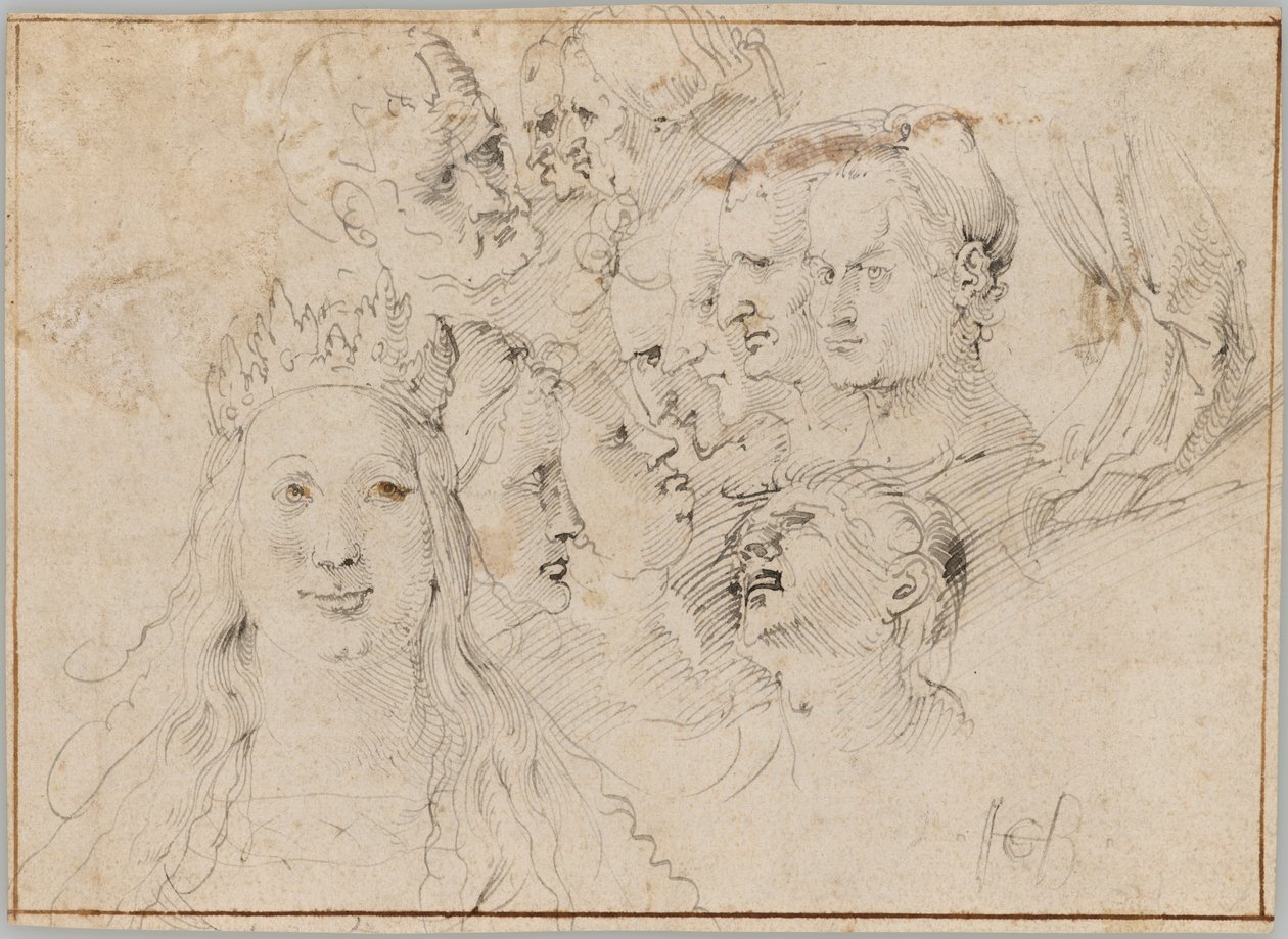 Hovedstudier (forside); Studier af en mandlig figur (bagside) af Hans Baldung Grien