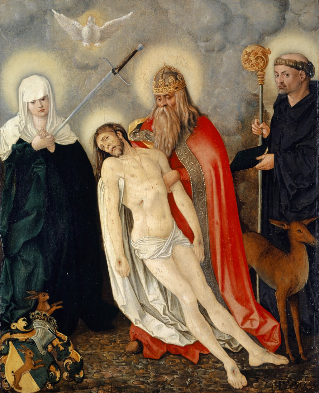 Den hellige treenighed mellem sorgens frue og Saint Giles, ca. 1513-16 af Hans Baldung Grien