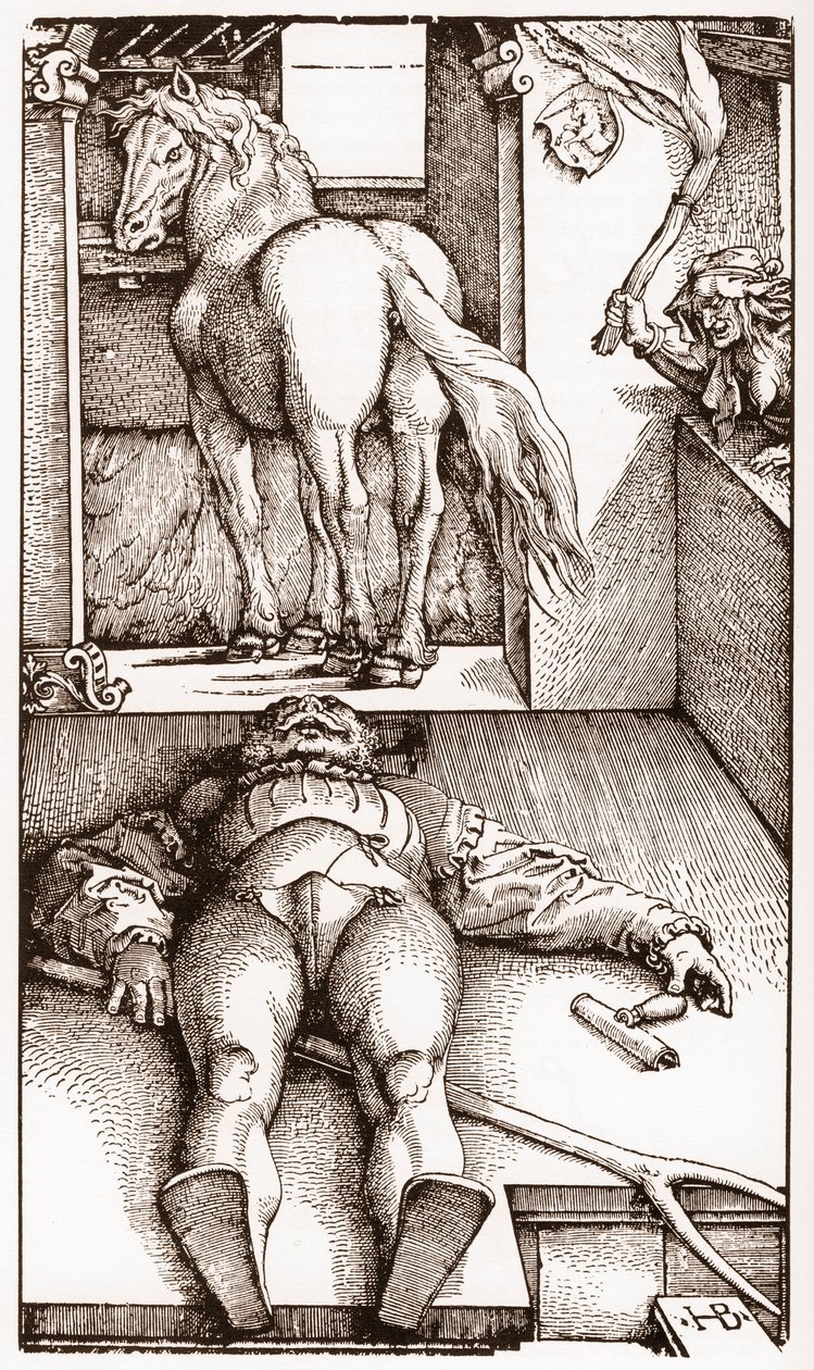 Den forheksede palefrenier - (sovende brudgom og troldkvinde) træstik af Hans Baldung Grien (1485-1544) omkring 1544 - af Hans Baldung Grien