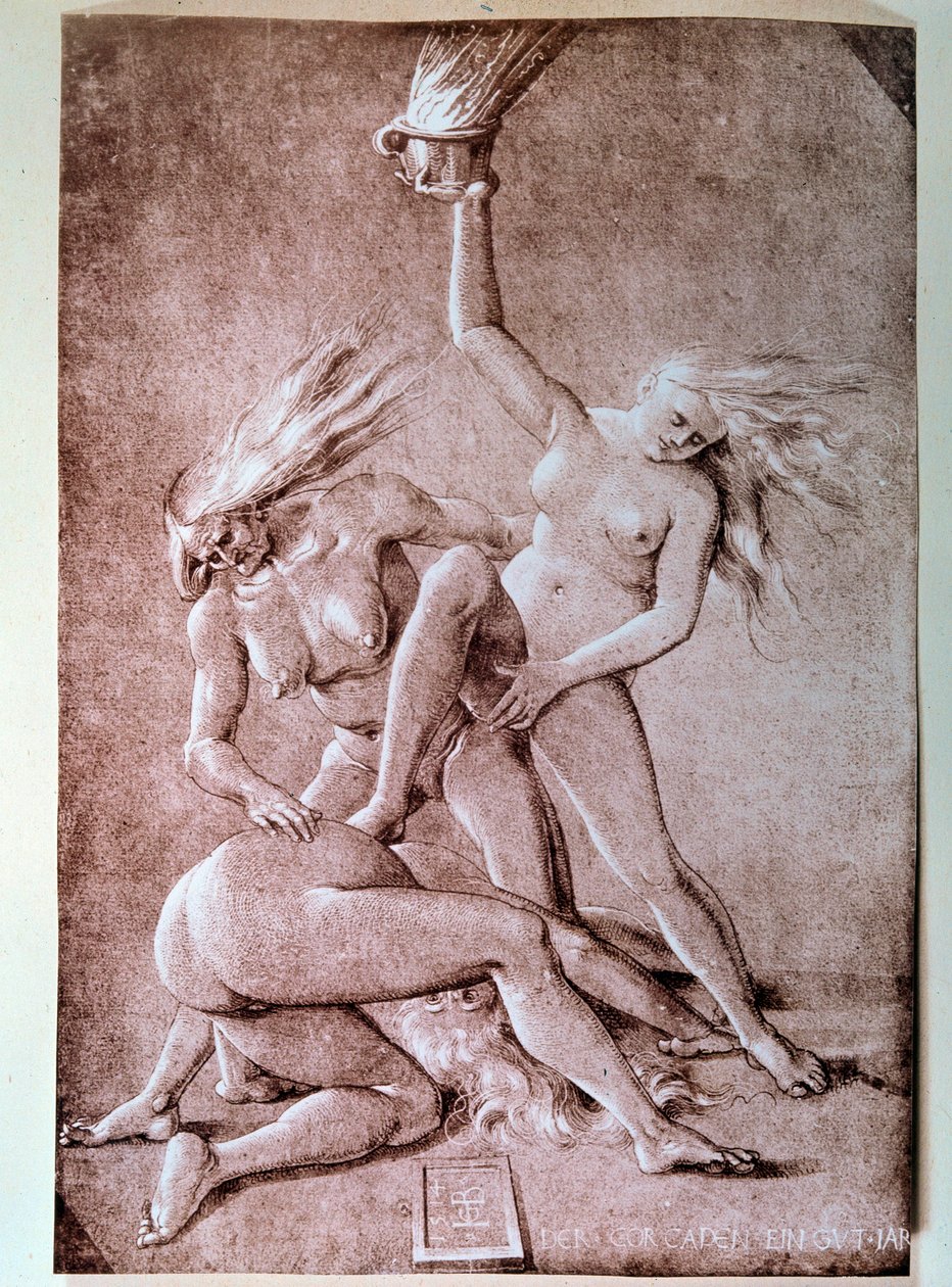 Tre hekse Tegning af Hans Baldung dit Grien (1484-1545) af Hans Baldung Grien