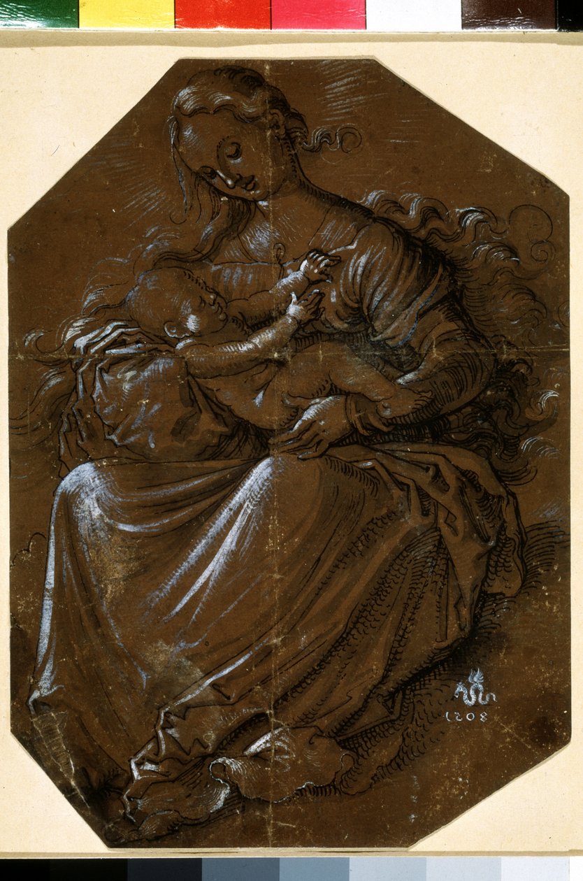 "Jomfru og barn" (Jomfru og barn) Tegning med blæk og kuglepen på brunt papir af Hans Baldung (1484-1545) Pushkin-museet fra det 16. århundrede, Moskva af Hans Baldung Grien