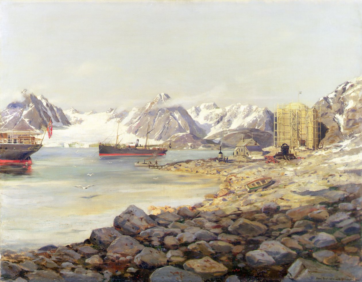 Andree Polar Ekspeditionens skibe ankrede ud for balkonstationen, Dane
