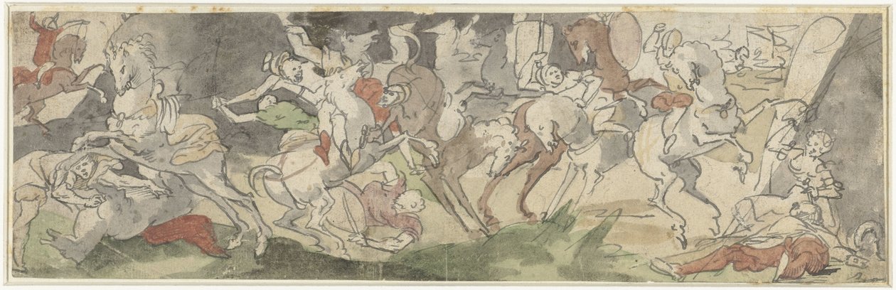 Kampscene med ryttere, højre Jael og Sisera af Hans Bock (der Jungere)